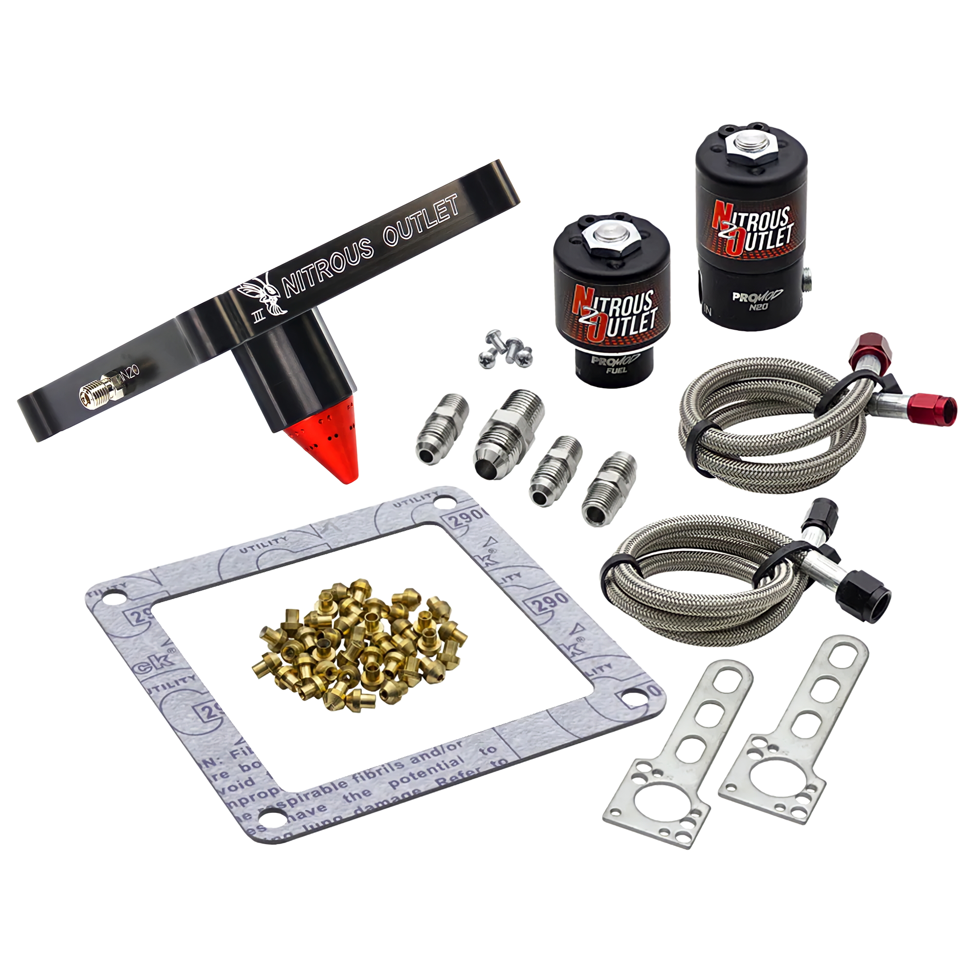 Nitrous Outlet 4500 Stinger 3 Solenoid Forward Conversion Kit - Braided Hoses/.122 Nitrous Solenoid/.177 Fuel Solenoid/Uni...