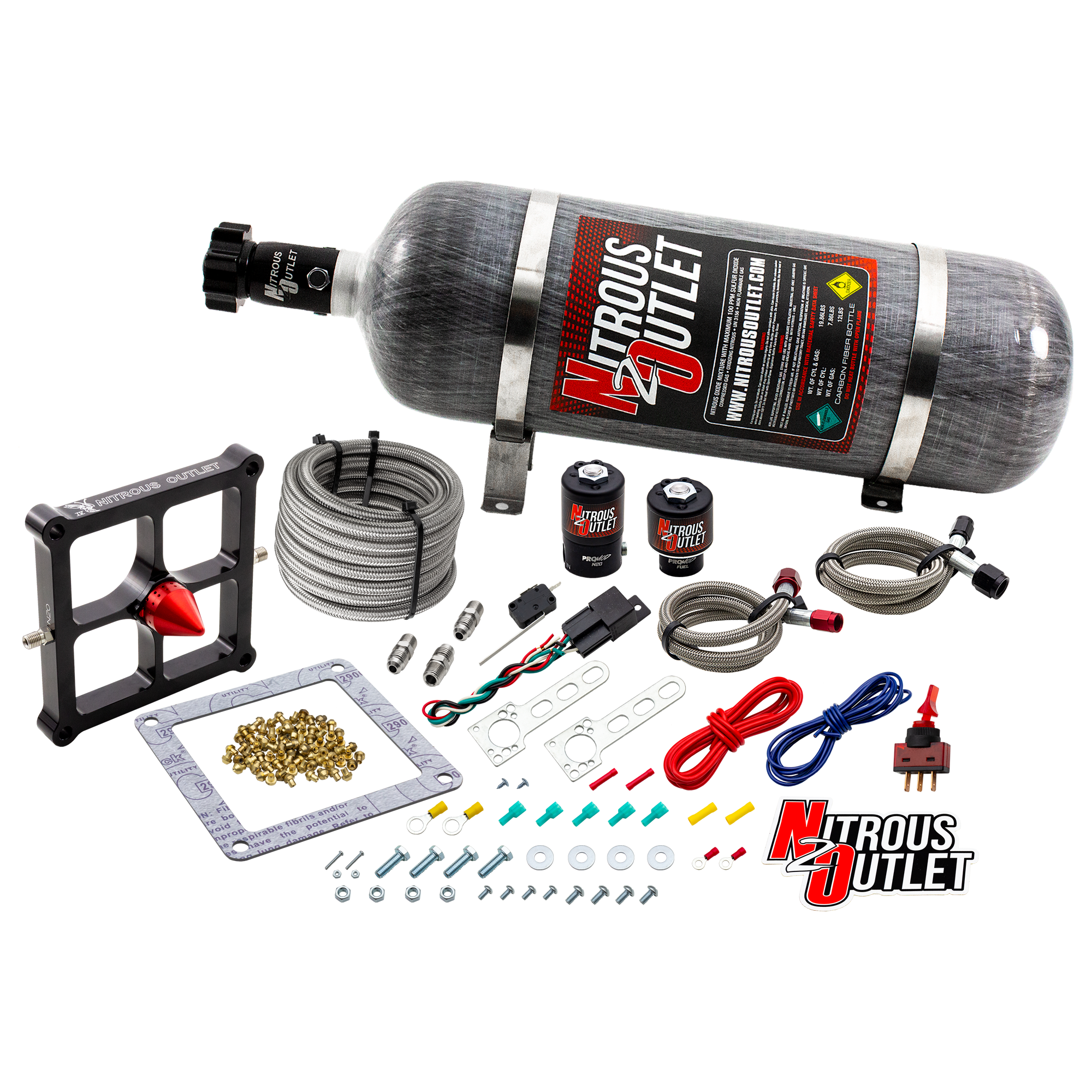 Nitrous Outlet 4500 Stinger 4 System - Braided Hoses/.122 Nitrous Solenoid/.177 Fuel Solenoid/Universal Solenoid Brackets ...