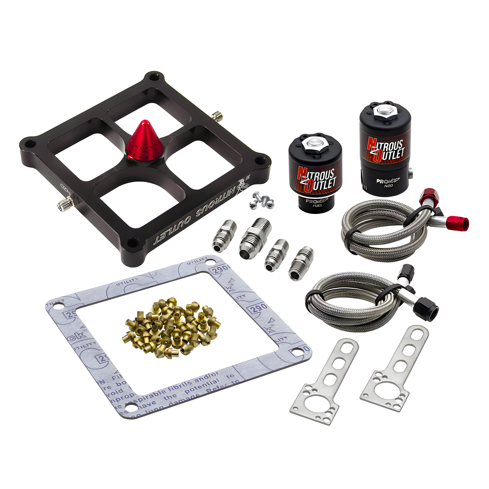Nitrous Outlet 4500 Stinger 2 Solenoid Forward Conversion Kit - Braided Hoses/.122 Nitrous Solenoid/.177 Fuel Solenoid/Uni...