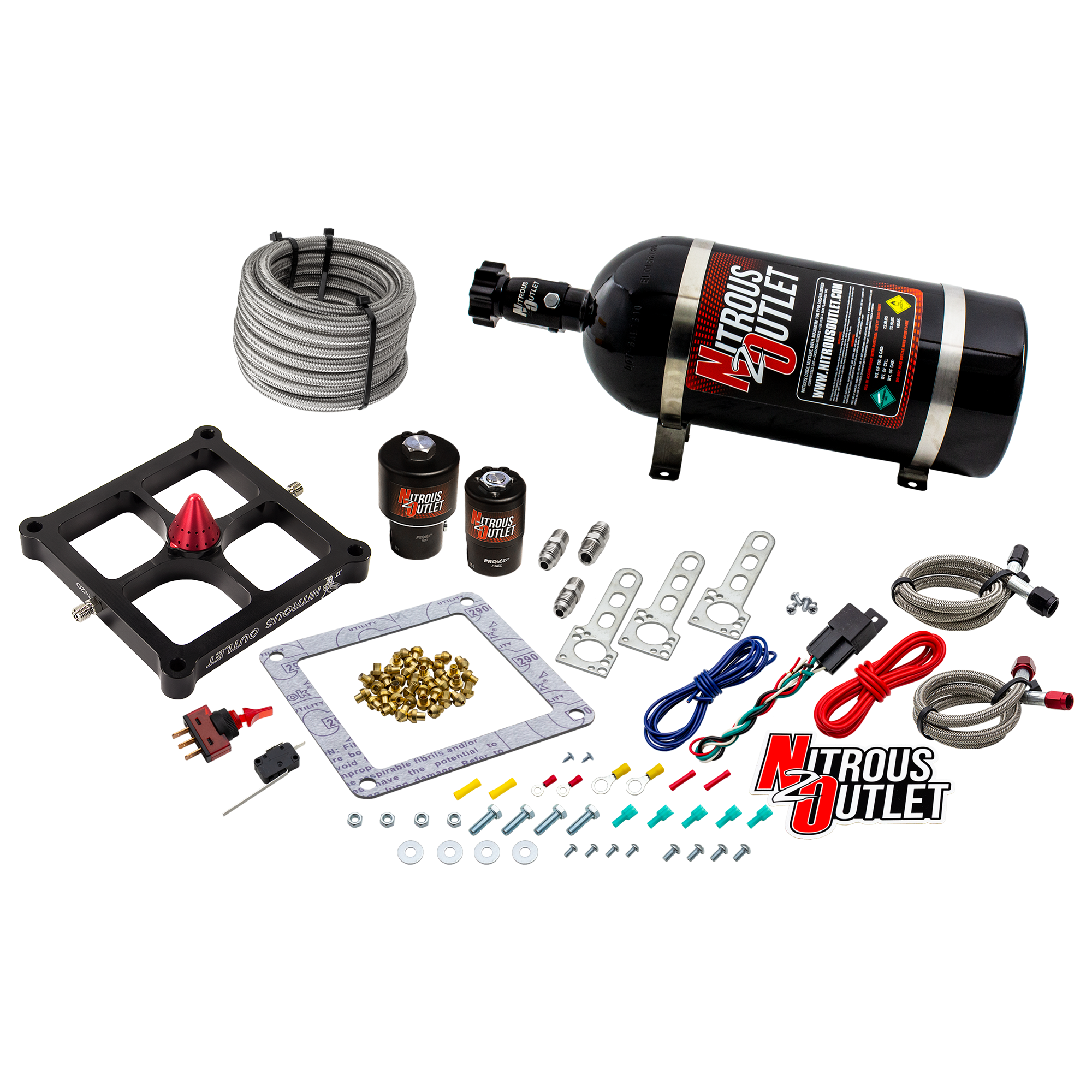 Nitrous Outlet 4500 Stinger 2 Race System - Braided Hoses/.178 Trashcan Nitrous Solenoid/.310 Fuel Solenoid/Universal Sole...