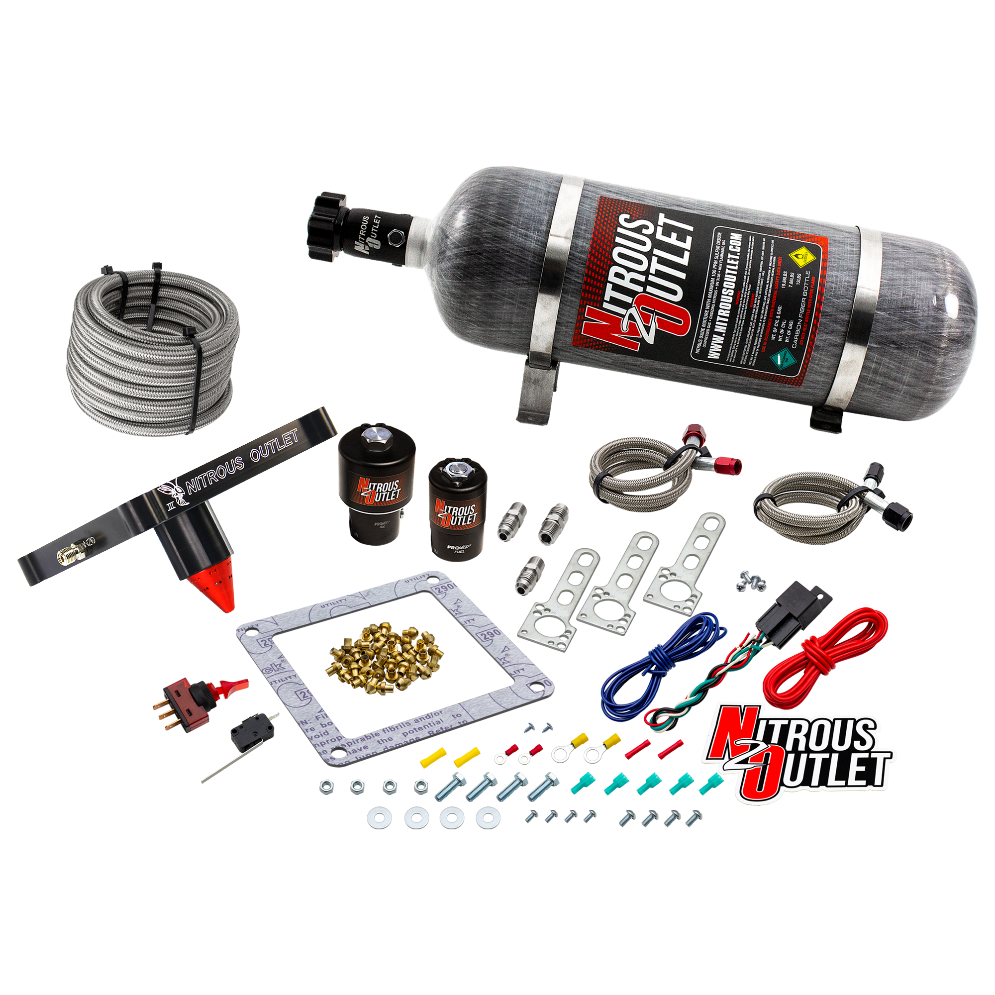 Nitrous Outlet 4500 Stinger 3 Race System - Braided Hoses/.178 Trashcan Nitrous Solenoid/.310 Fuel Solenoid/Universal Sole...