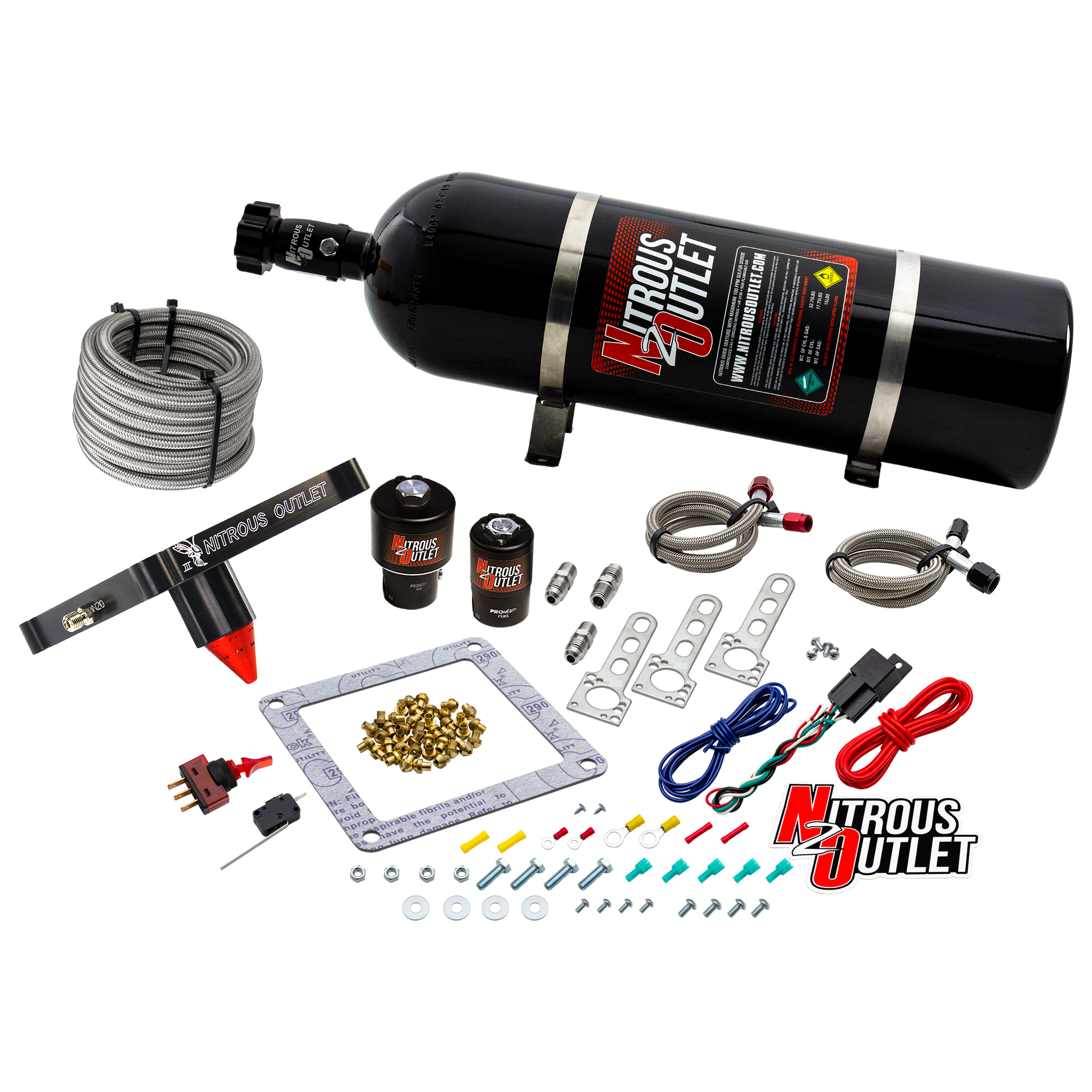 Nitrous Outlet 4500 Stinger 3 Race System - Braided Hoses/.178 Trashcan Nitrous Solenoid/.310 Fuel Solenoid/Universal Sole...