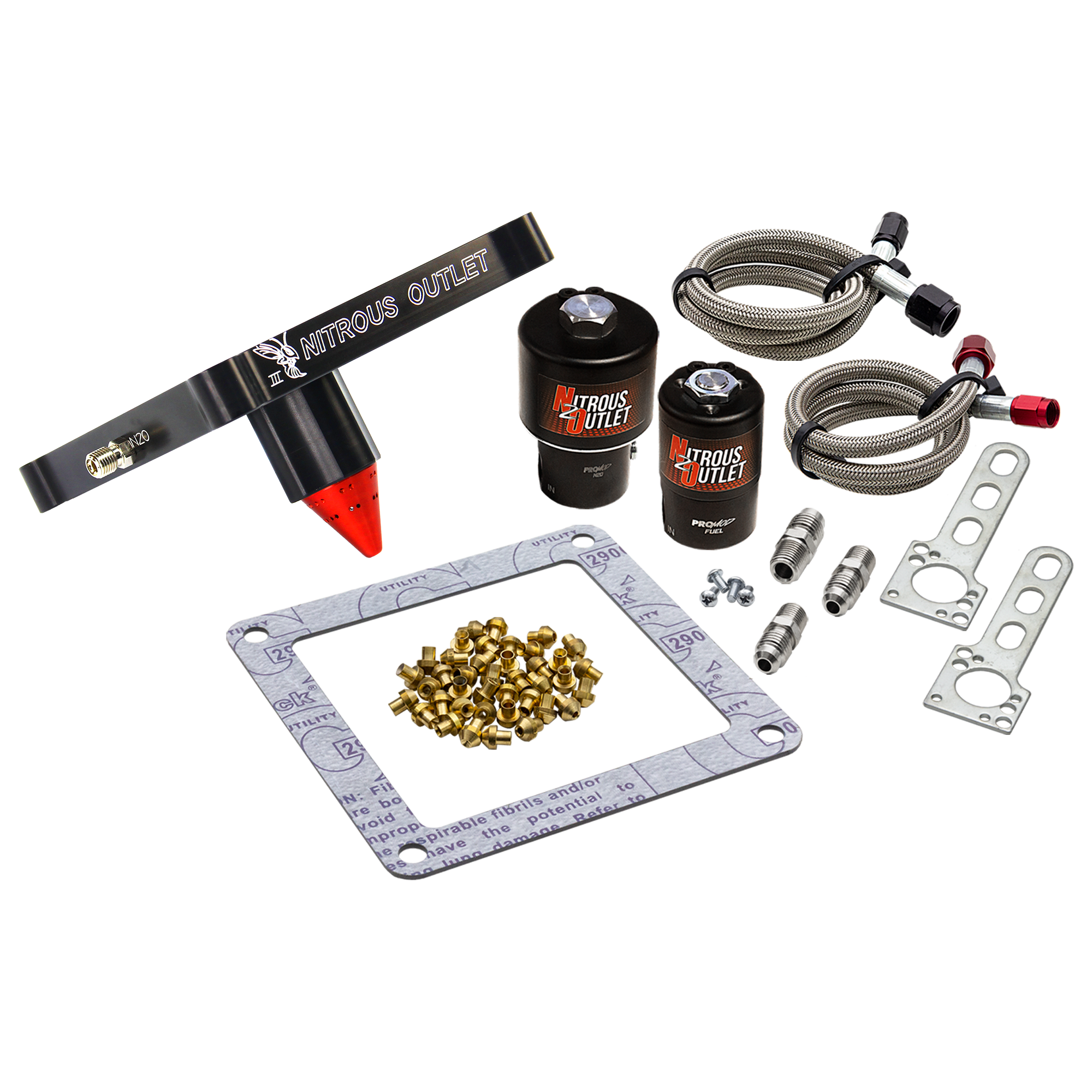 Nitrous Outlet 4500 Stinger 3 Race Solenoid Forward Conversion Kit - Braided Hoses/.178 Trashcan Nitrous Solenoid/.310 Fue...