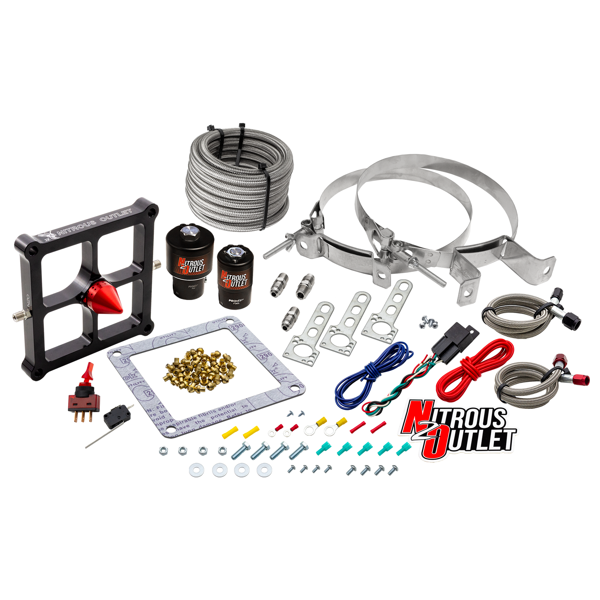 Nitrous Outlet 4500 Stinger 4 Race System - Braided Hoses/.178 Trashcan Nitrous Solenoid/.310 Fuel Solenoid/Universal Sole...