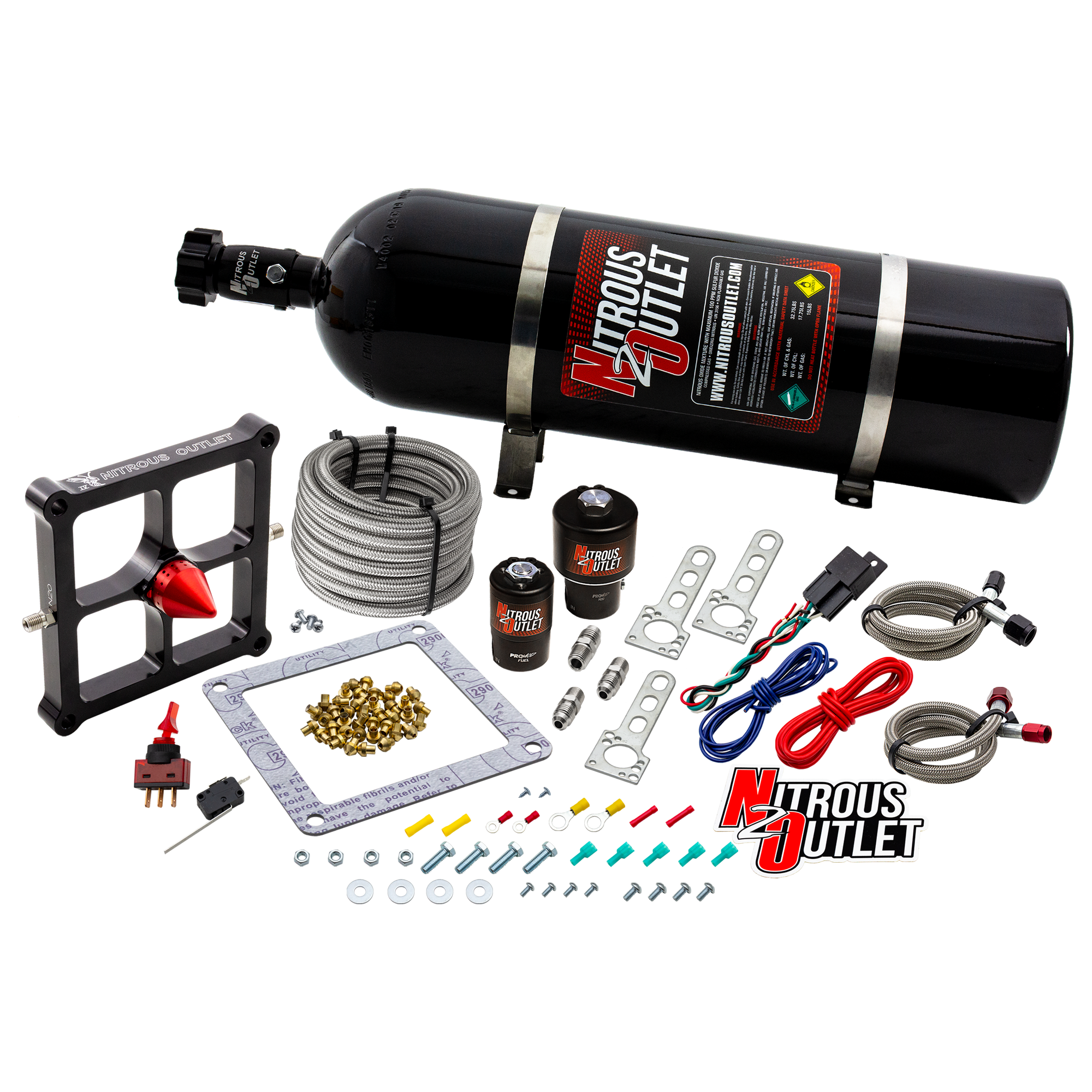 Nitrous Outlet 4500 Stinger 4 Race System - Braided Hoses/.178 Trashcan Nitrous Solenoid/.310 Fuel Solenoid/Universal Sole...