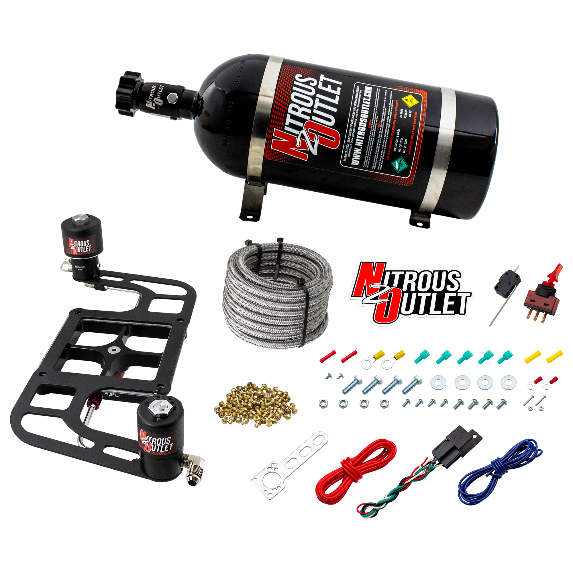 Nitrous Outlet 4500 Stinger 2 System - Hard-line/.122 Nitrous Solenoid/.177 Fuel Solenoid/Boomerang Solenoid Bracket - (Ga...