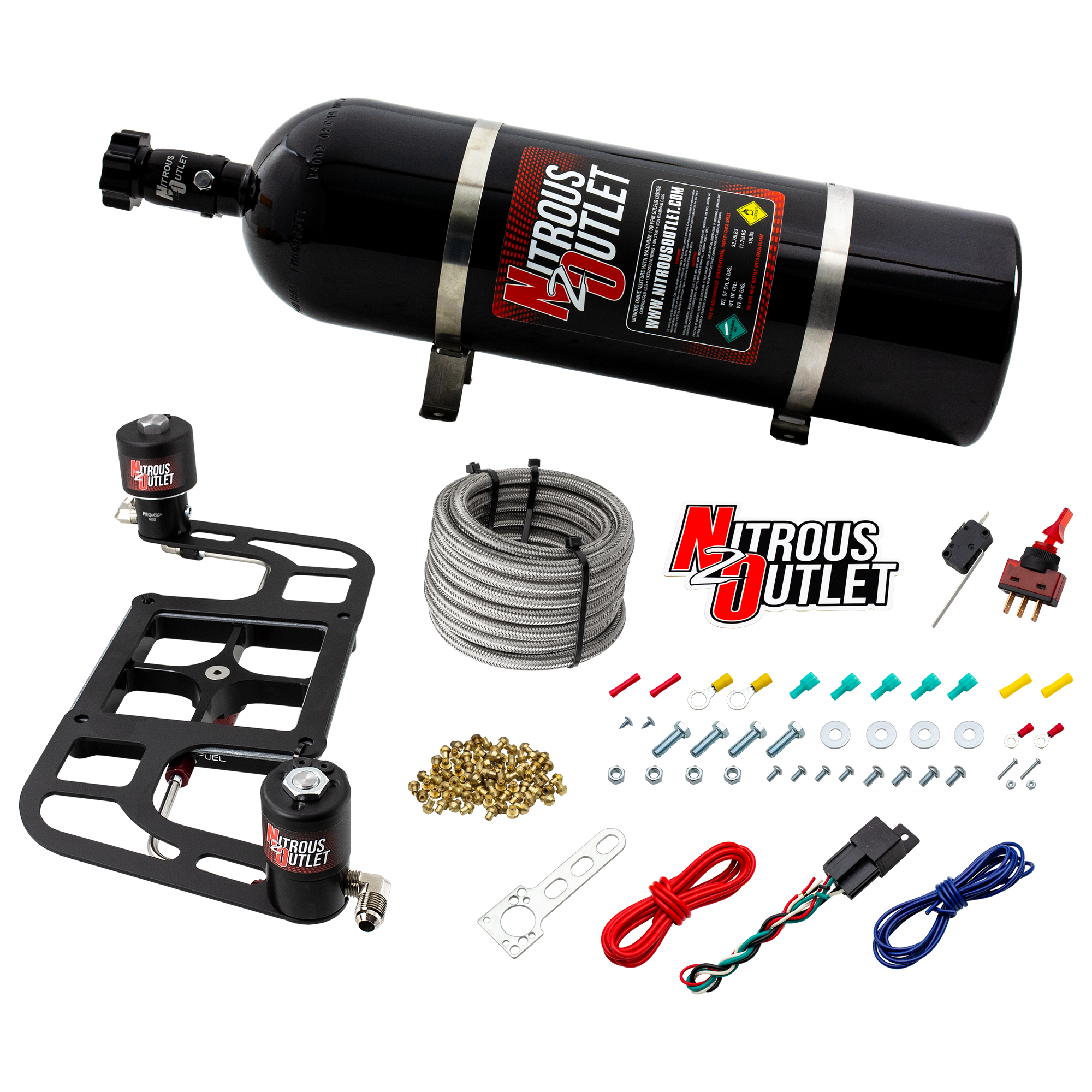 Nitrous Outlet 4500 Stinger 2 System - Hard-line/.122 Nitrous Solenoid/.177 Fuel Solenoid/Boomerang Solenoid Bracket - (Ga...