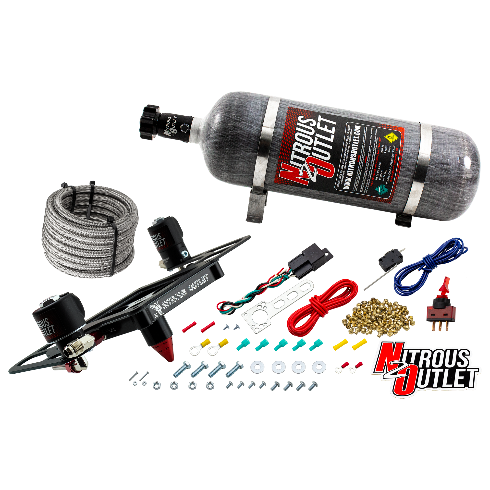 Nitrous Outlet 4500 Stinger 3 System - Hard-line/.122 Nitrous Solenoid/.177 Fuel Solenoid/Boomerang Solenoid Bracket - (Ga...