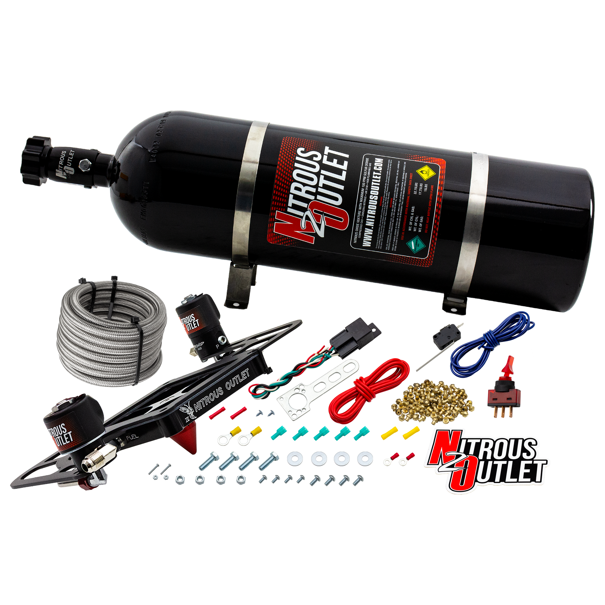 Nitrous Outlet 4500 Stinger 4 System - Hard-line/.122 Nitrous Solenoid/.177 Fuel Solenoid/Boomerang Solenoid Bracket - (Ga...