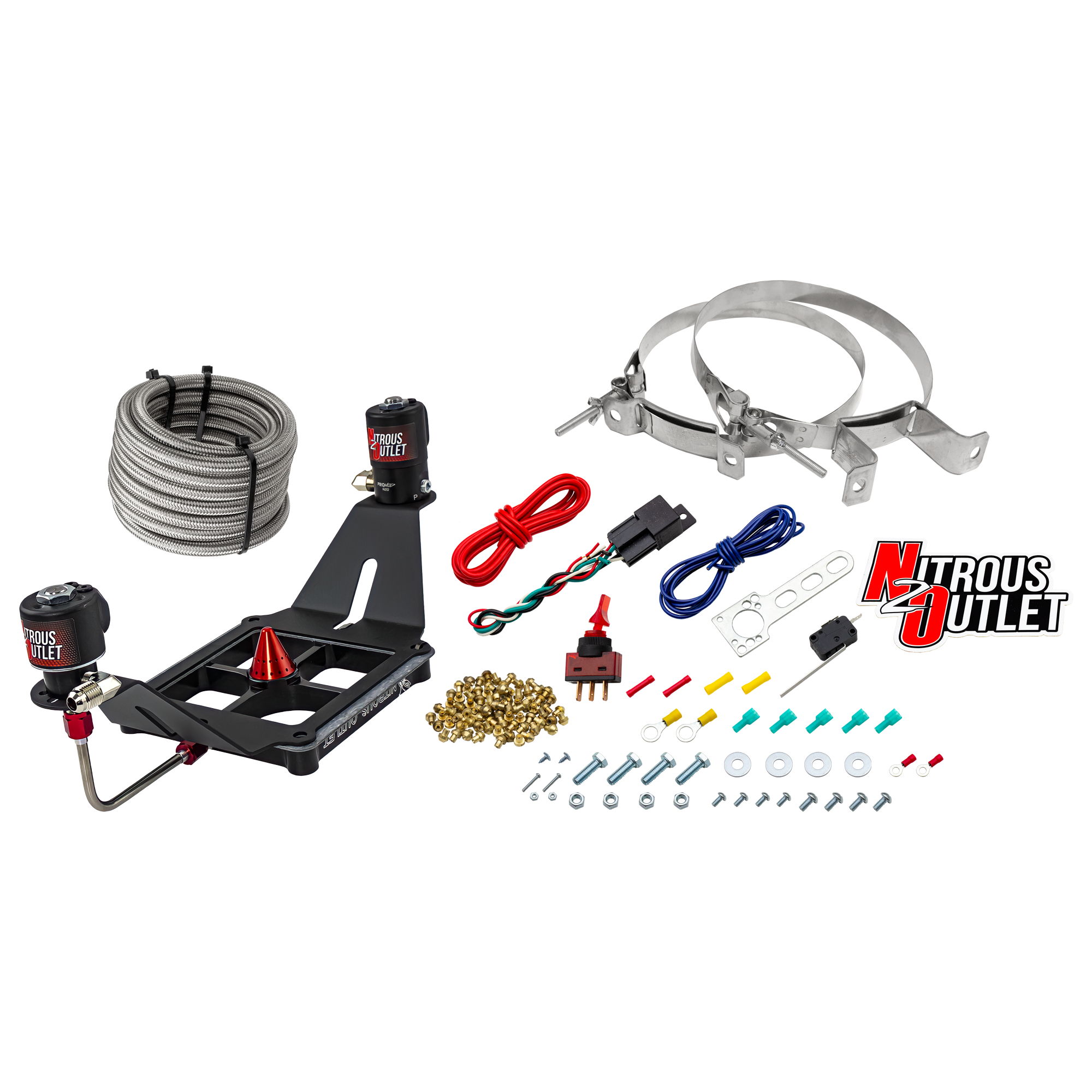 Nitrous Outlet 4500 Stinger 2 System - Hard-line/.122 Nitrous Solenoid/.177 Fuel Solenoid/Deep Break Solenoid Bracket/Sole...