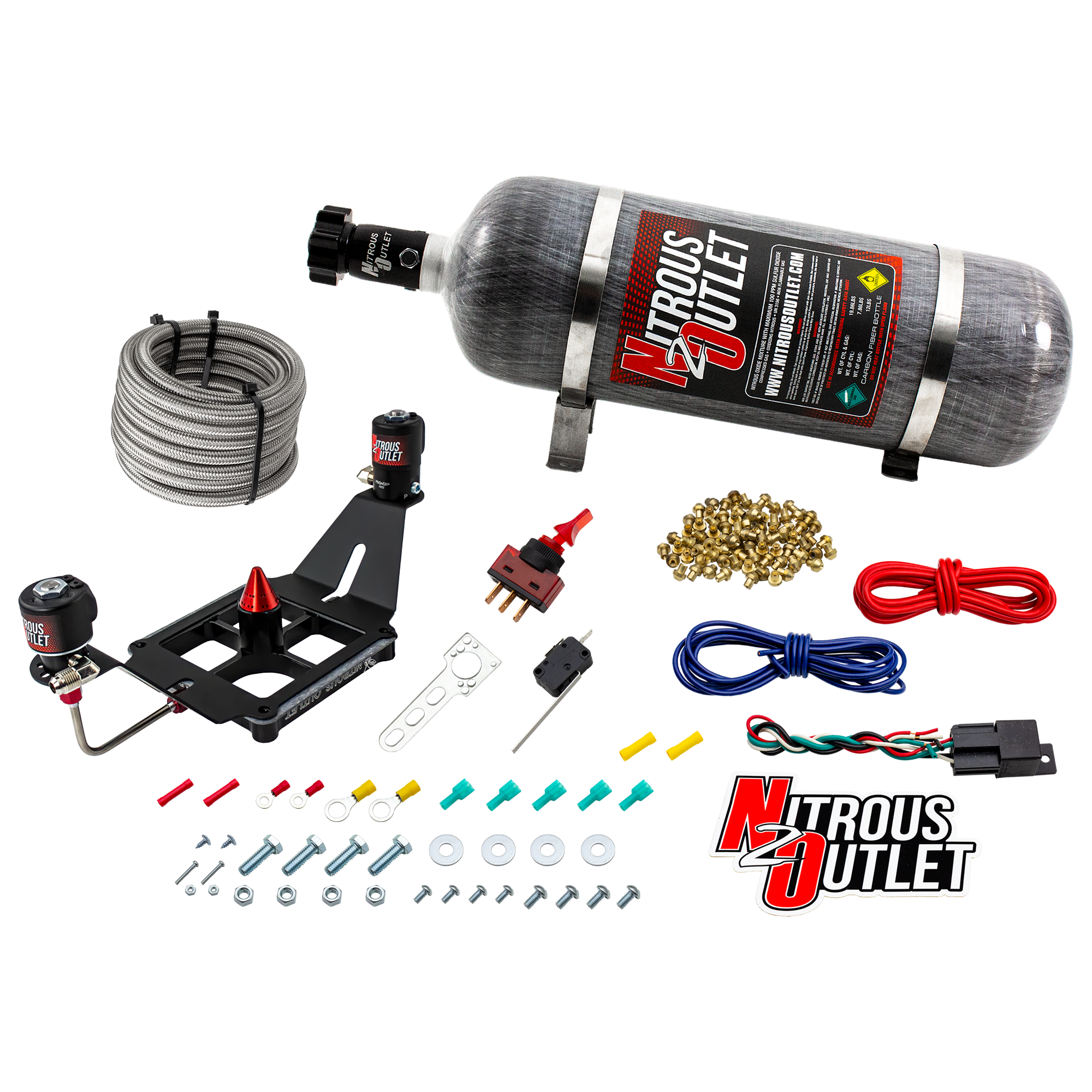 Nitrous Outlet 4500 Stinger 3 System - Hard-line/.122 Nitrous Solenoid/.177 Fuel Solenoid/Deep Break Solenoid Bracket/Sole...
