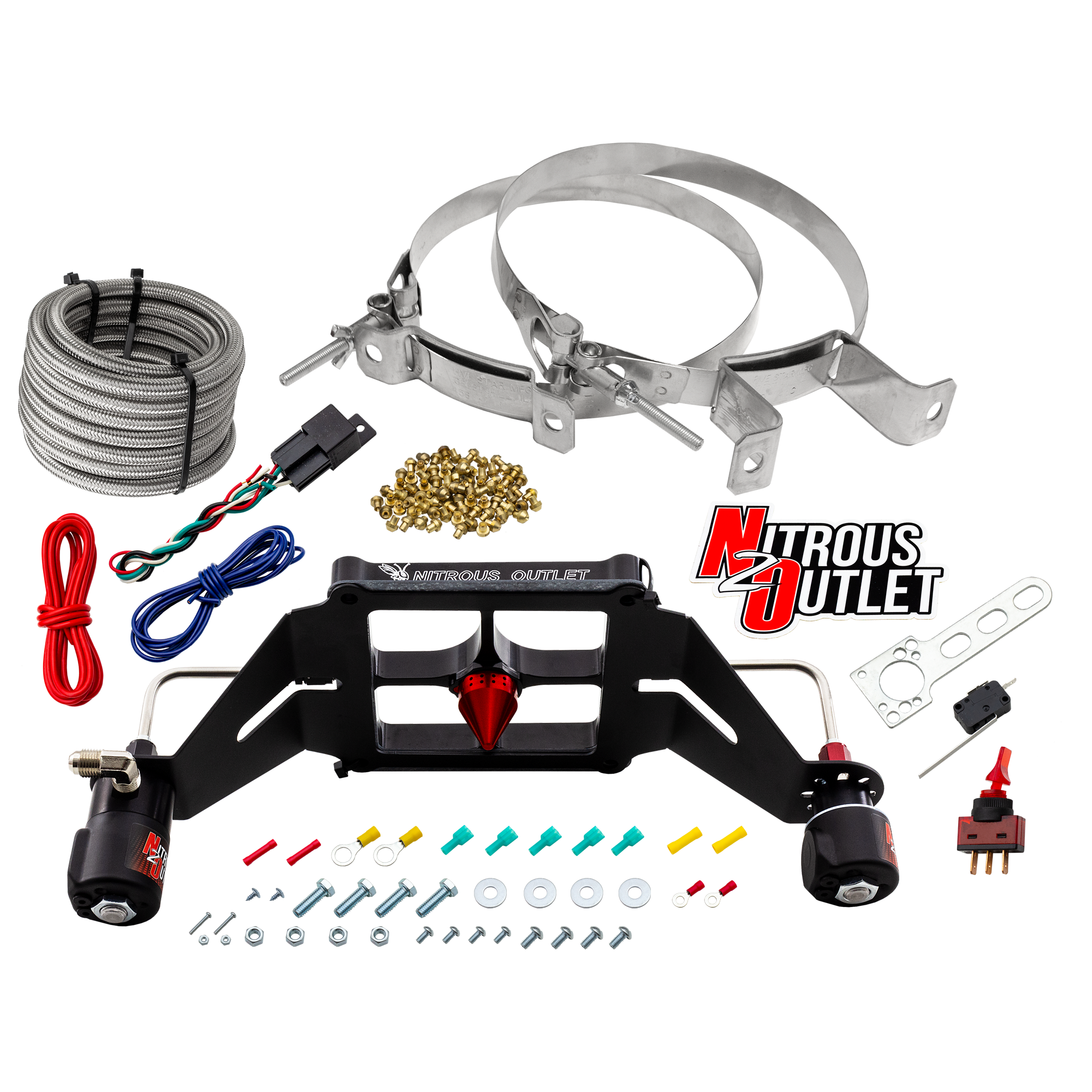 Nitrous Outlet 4500 Stinger 4 System - Hard-line/.122 Nitrous Solenoid/.177 Fuel Solenoid/Deep Break Solenoid Bracket/Sole...