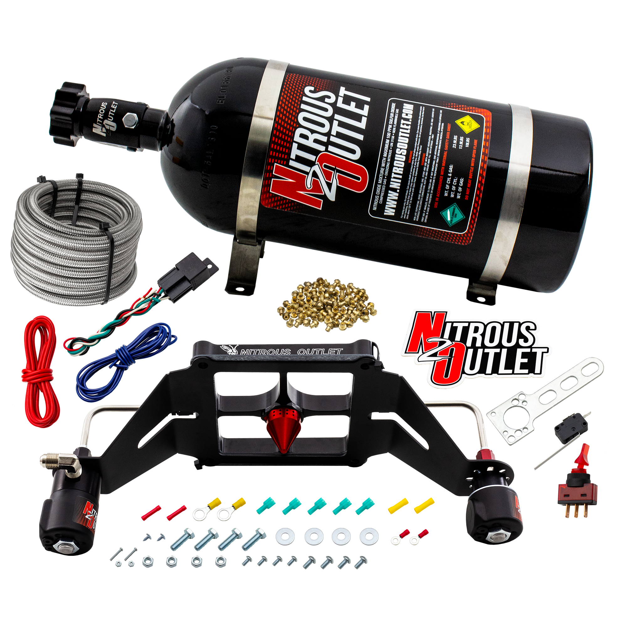 Nitrous Outlet 4500 Stinger 4 System - Hard-line/.122 Nitrous Solenoid/.177 Fuel Solenoid/Deep Break Solenoid Bracket/Sole...