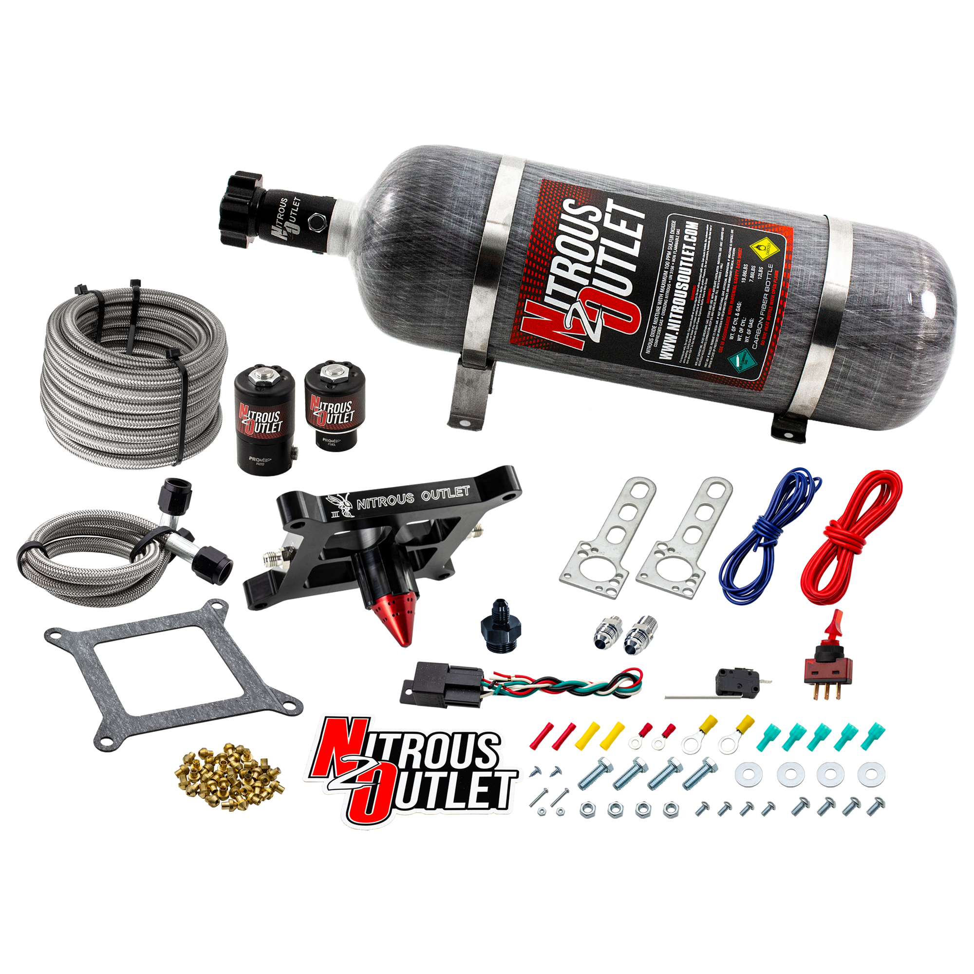 Nitrous Outlet 4150 Stinger 3 Dry System - Braided Hoses/.122 Nitrous Solenoid/Universal Solenoid Bracket - (50-500 HP)(12...