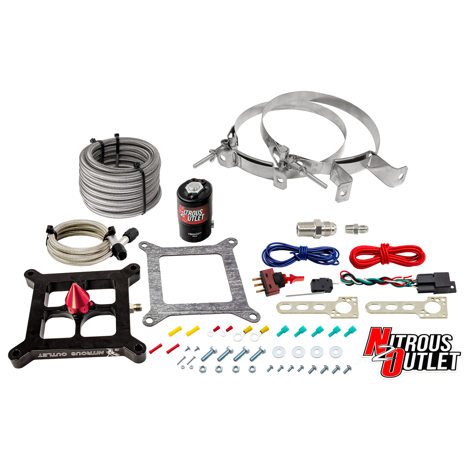 Nitrous Outlet 4150 Stinger 4 Dry System - Braided Hoses/.122 Nitrous Solenoid/Universal Solenoid Bracket - (50-500 HP)(No...