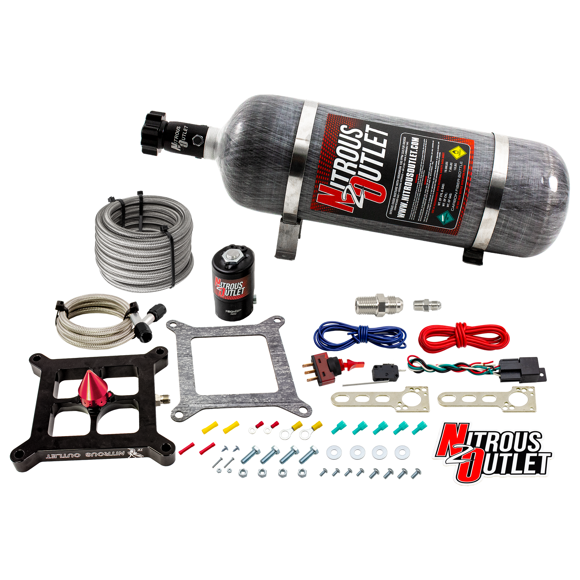 Nitrous Outlet 4150 Stinger 4 Dry System - Braided Hoses/.122 Nitrous Solenoid/Universal Solenoid Bracket - (50-500 HP)(12...
