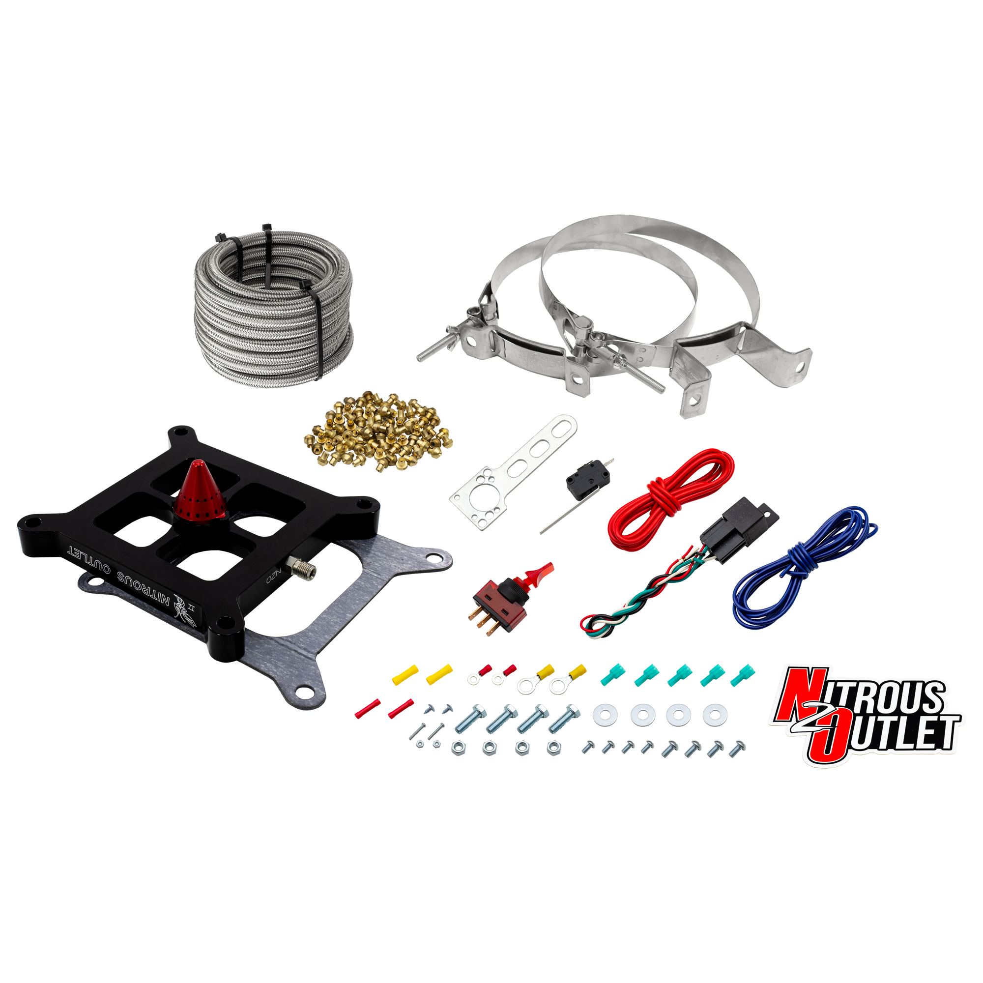 Nitrous Outlet 4150 Stinger 2 Dry Race System - Braided Hoses/.178 Trashcan Nitrous Solenoid/Universal Solenoid Bracket - ...
