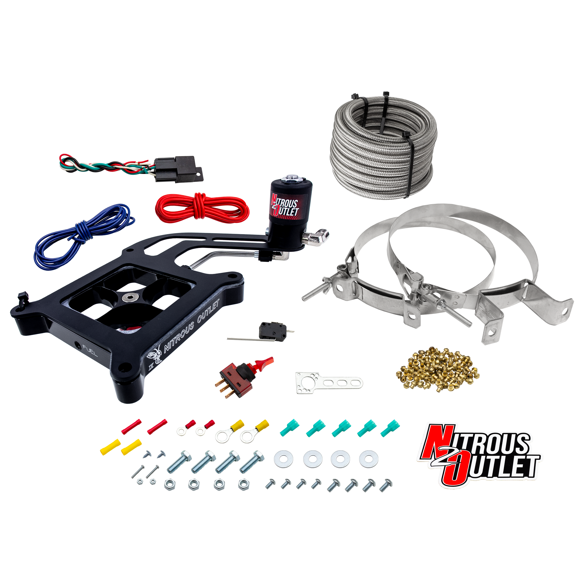 Nitrous Outlet 4150 Stinger 4 Dry System - Hard-line/.122 Nitrous Solenoid/Boomerang Solenoid Bracket - (50-500 HP)(No Bot...