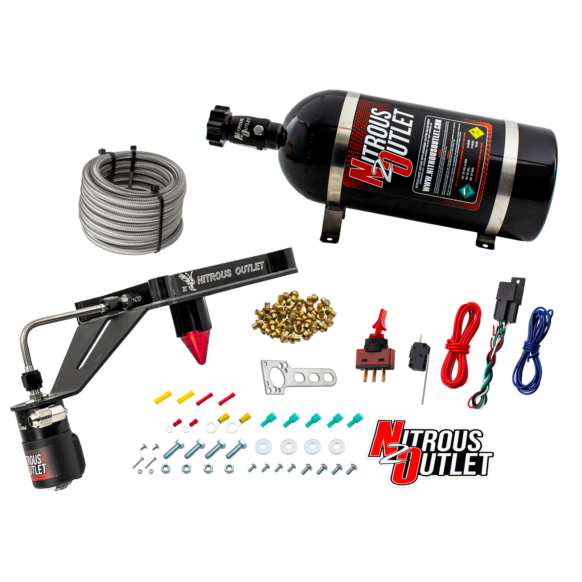 Nitrous Outlet 4150 Stinger 3 Dry System - Hard-line/.122 Nitrous Solenoid/Deep Break Solenoid Bracket/Solenoids Mount Ups...