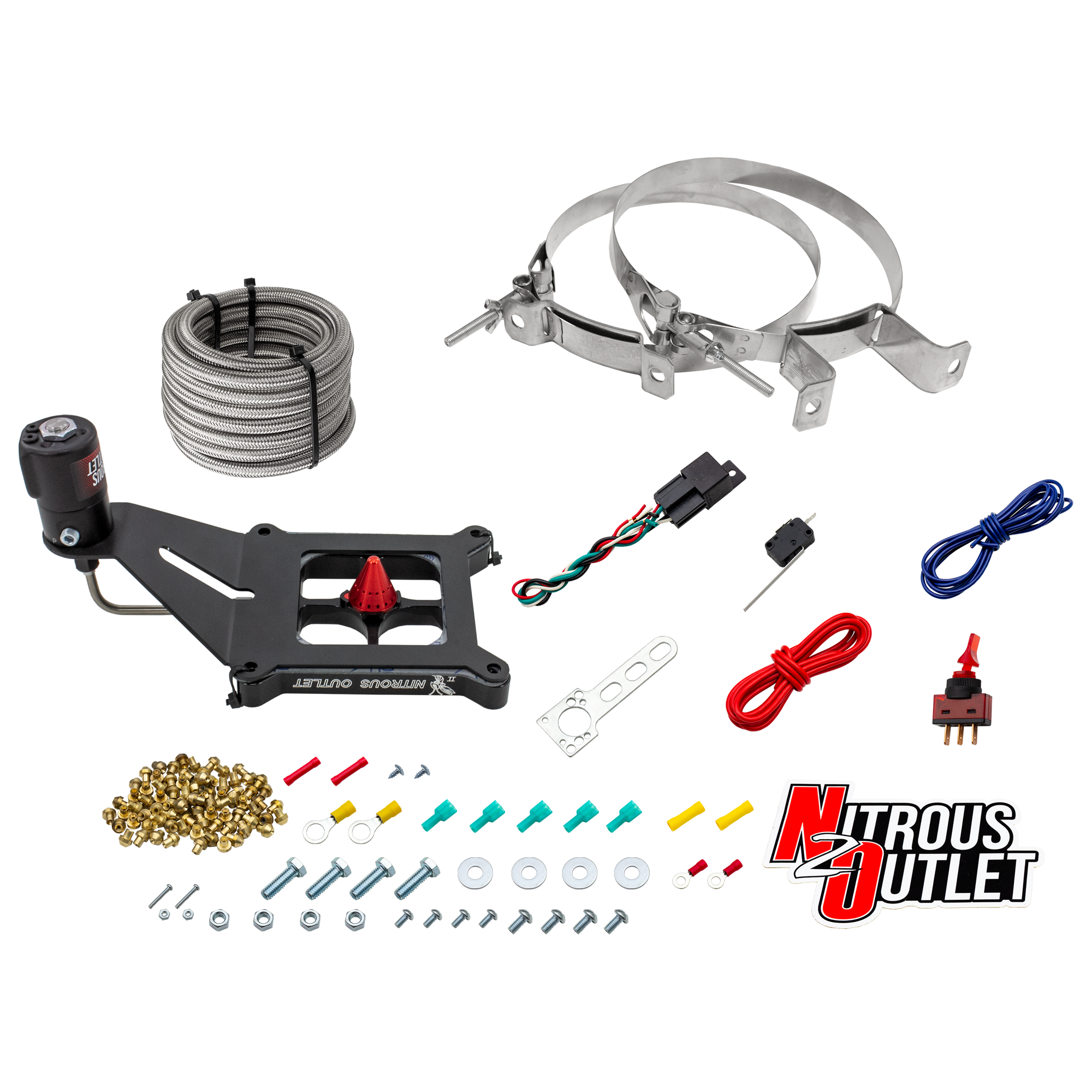 Nitrous Outlet 4150 Stinger 4 Dry System - Hard-line/.122 Nitrous Solenoid/Deep Break Solenoid Bracket/Solenoids Mount Ups...