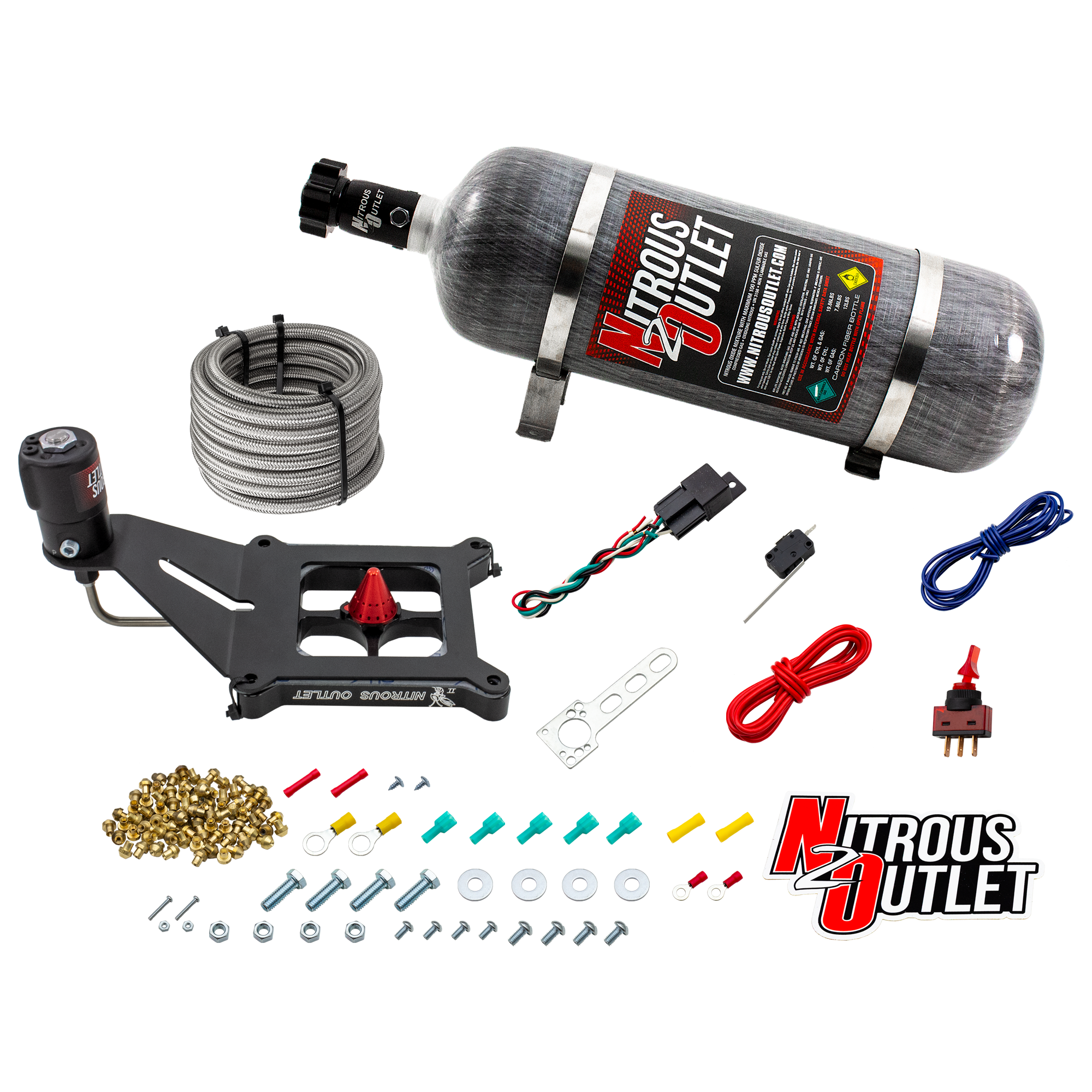 Nitrous Outlet 4150 Stinger 4 Dry System - Hard-line/.122 Nitrous Solenoid/Deep Break Solenoid Bracket/Solenoids Mount Ups...
