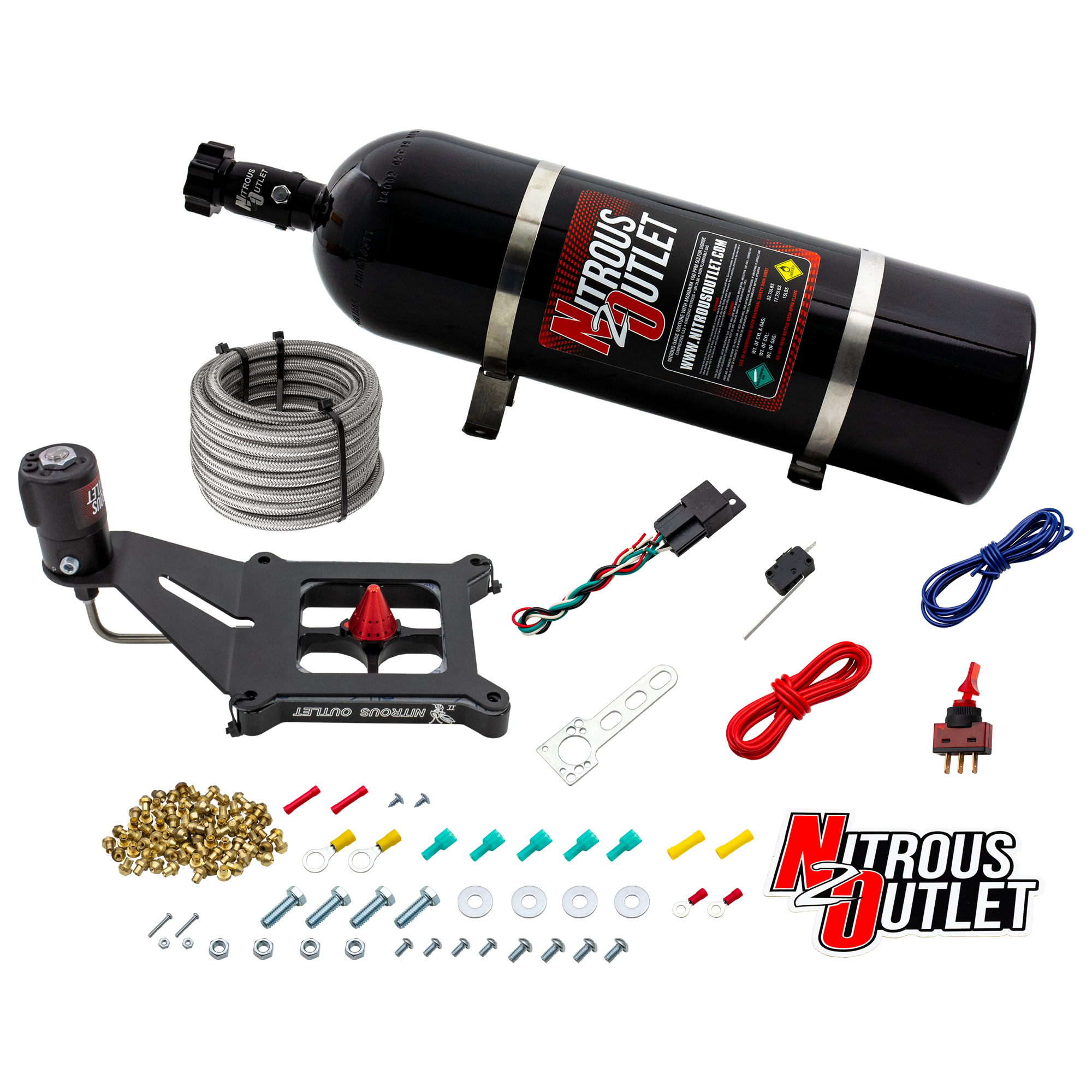 Nitrous Outlet 4150 Stinger 4 Dry System - Hard-line/.122 Nitrous Solenoid/Deep Break Solenoid Bracket/Solenoids Mount Ups...
