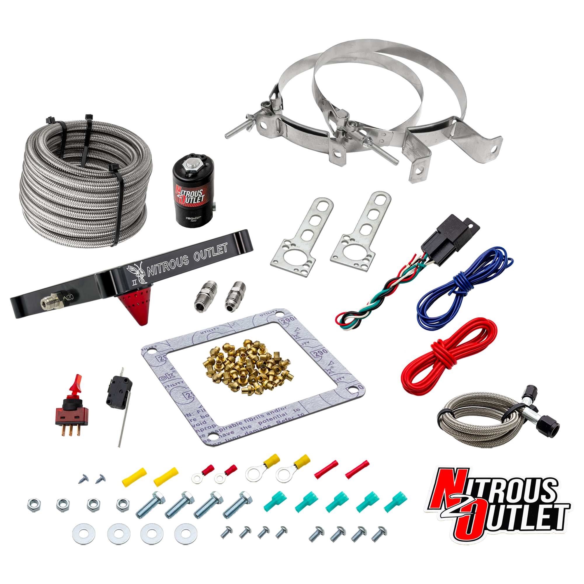 Nitrous Outlet 4500 Stinger 2 Dry System - Braided Hoses/.122 Nitrous Solenoid/Universal Solenoid Bracket - (50-500 HP)(No...