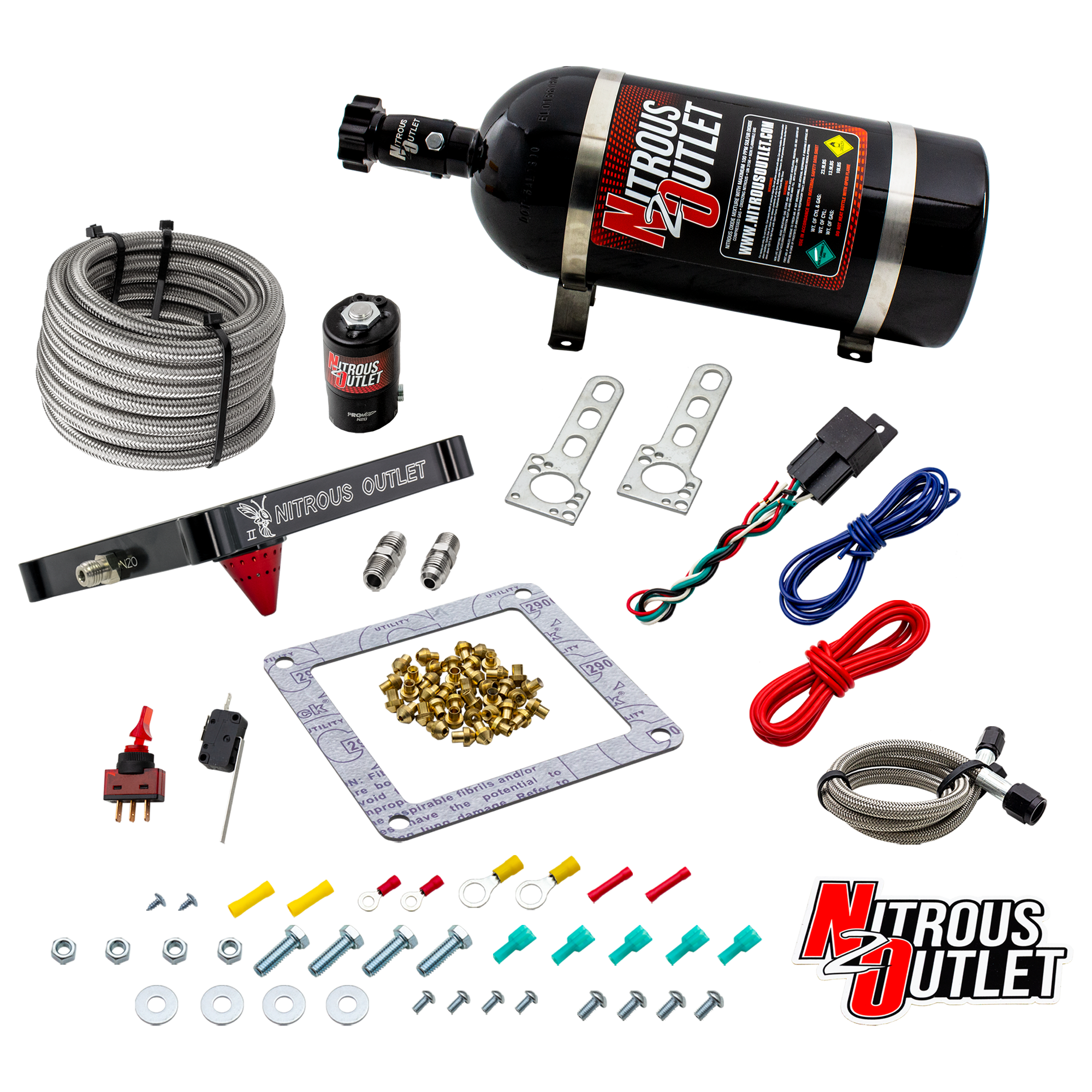Nitrous Outlet 4500 Stinger 2 Dry System - Braided Hoses/.122 Nitrous Solenoid/Universal Solenoid Bracket - (50-500 HP)(10...
