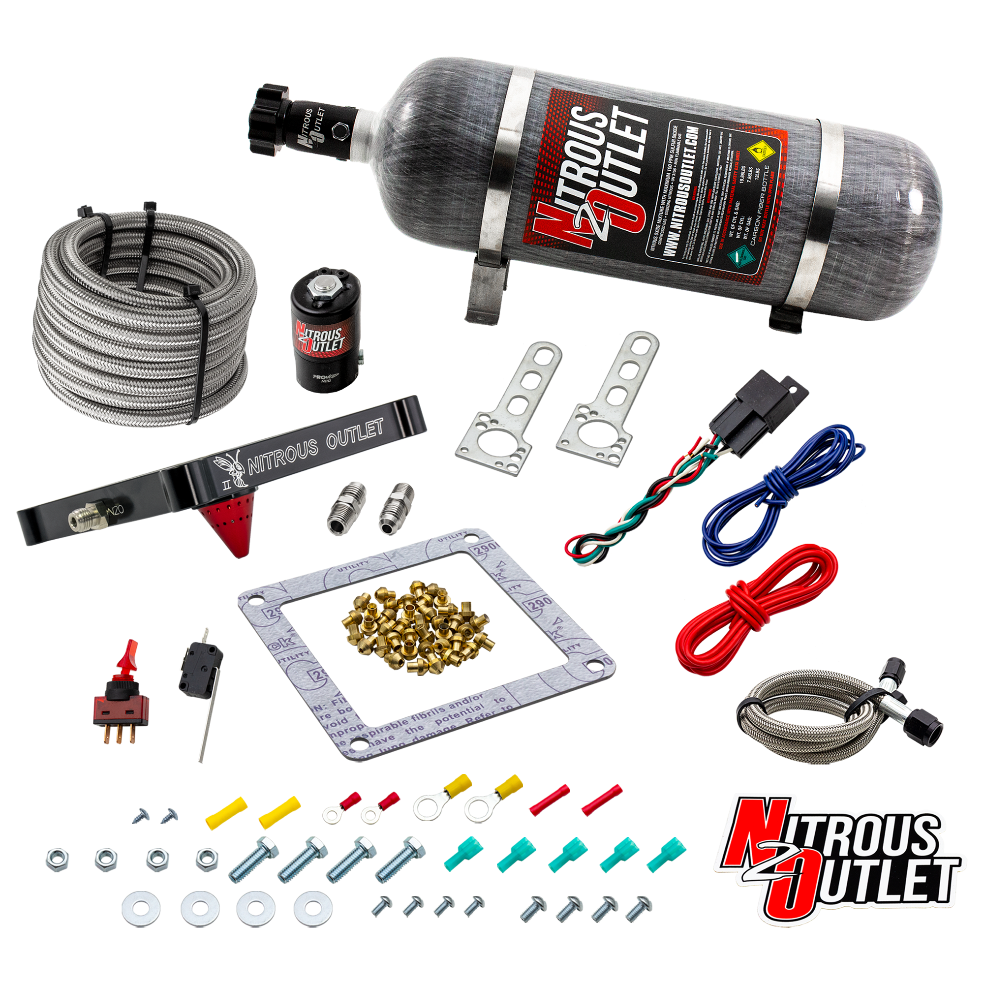 Nitrous Outlet 4500 Stinger 2 Dry System - Braided Hoses/.122 Nitrous Solenoid/Universal Solenoid Bracket - (50-500 HP)(12...