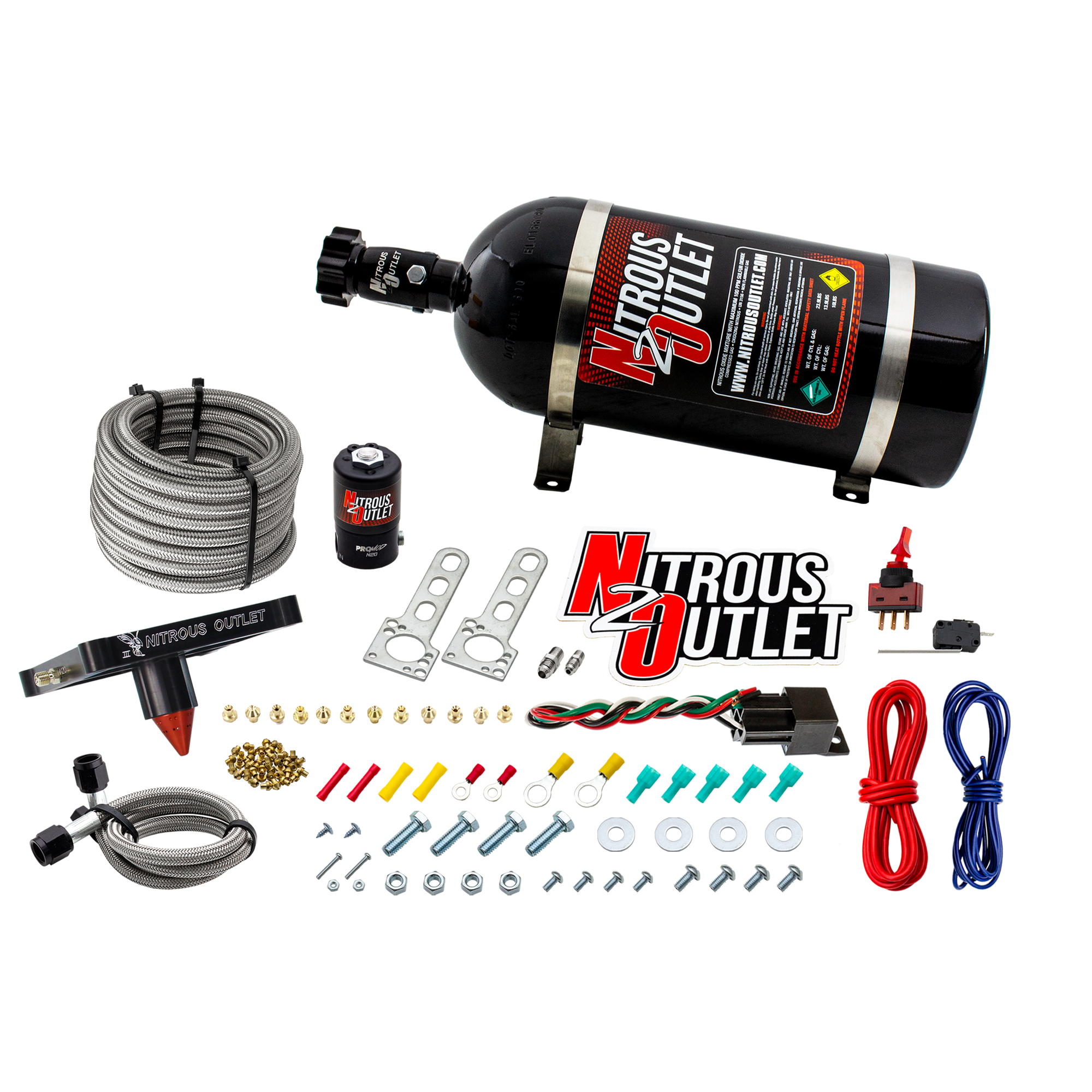 Nitrous Outlet 4500 Stinger 3 Dry System - Braided Hoses/.122 Nitrous Solenoid/Universal Solenoid Bracket - (50-500 HP)(10...