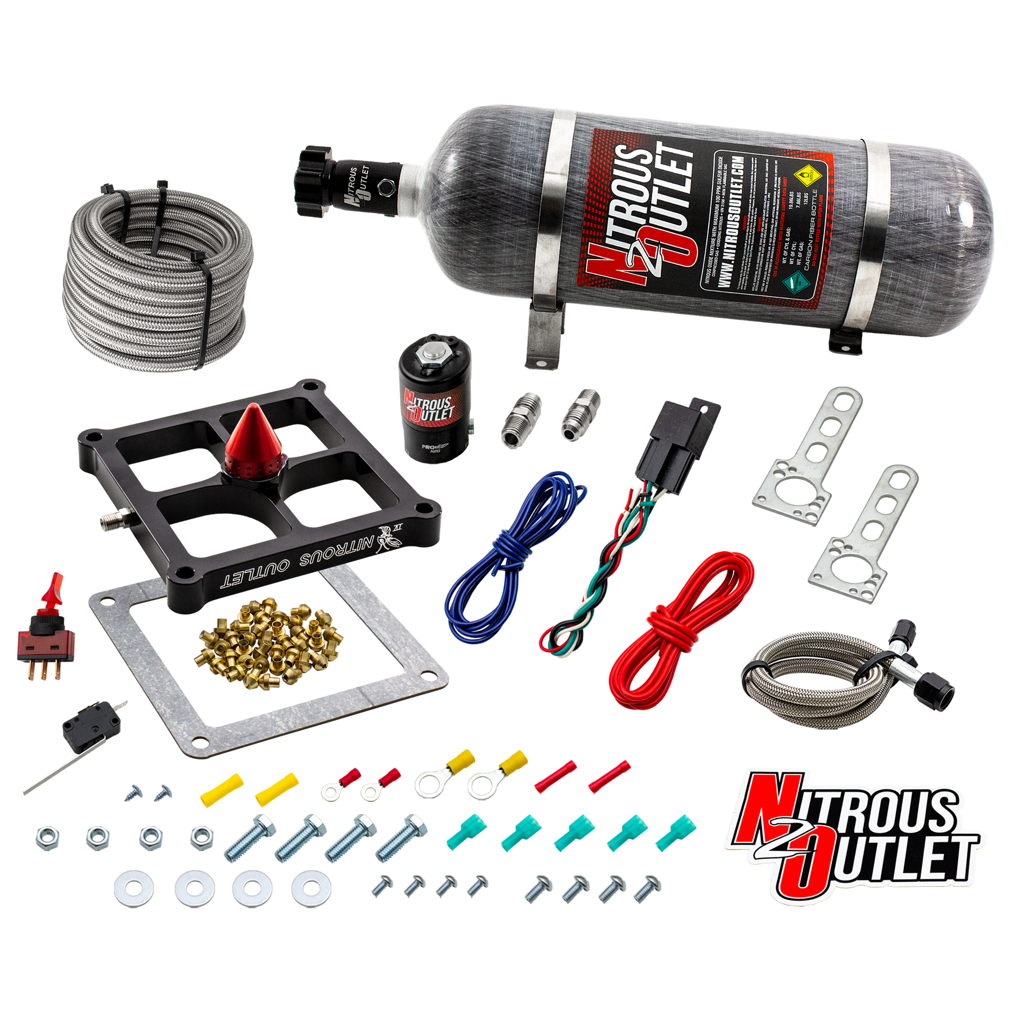 Nitrous Outlet 4500 Stinger 4 Dry System - Braided Hoses/.122 Nitrous Solenoid/Universal Solenoid Bracket - (50-500 HP)(12...