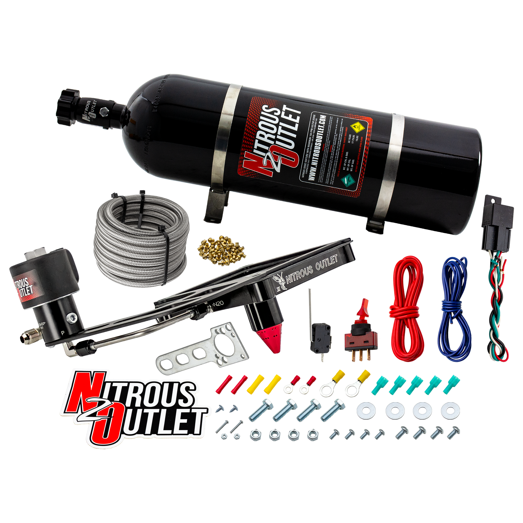 Nitrous Outlet 4500 Stinger 3 Dry Race System - Hard-line/.178 Trashcan Nitrous Solenoid/Boomerang Solenoid Bracket - (50-...
