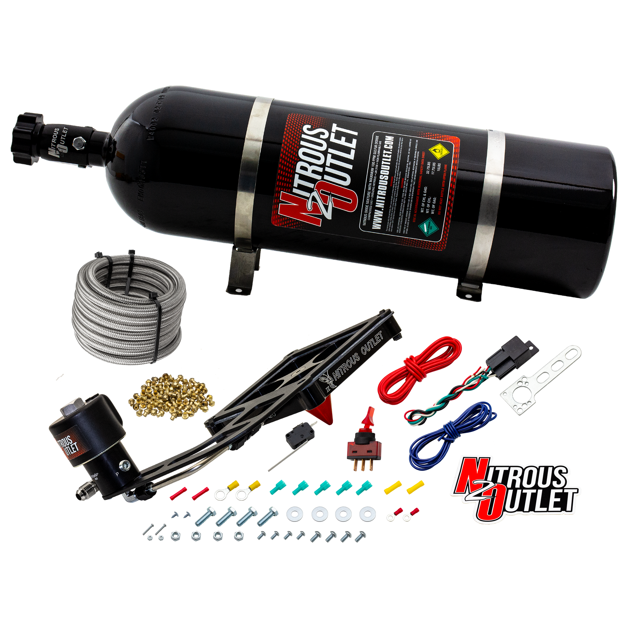 Nitrous Outlet 4500 Stinger 4 Dry Race System - Hard-line/.178 Trashcan Nitrous Solenoid/Boomerang Solenoid Bracket - (50-...
