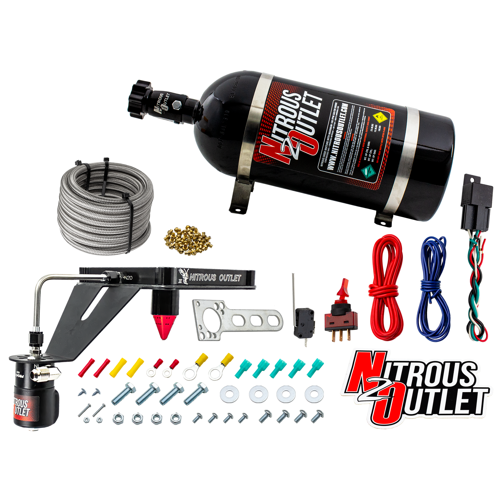 Nitrous Outlet 4500 Stinger 3 Dry System - Hard-line/.122 Nitrous Solenoid/Deep Break Solenoid Bracket/Solenoids Mount Ups...