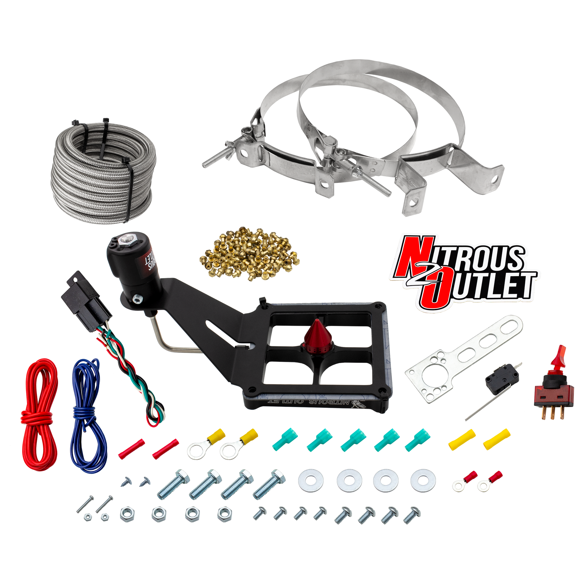 Nitrous Outlet 4500 Stinger 4 Dry System - Hard-line/.122 Nitrous Solenoid/Deep Break Solenoid Bracket/Solenoids Mount Ups...
