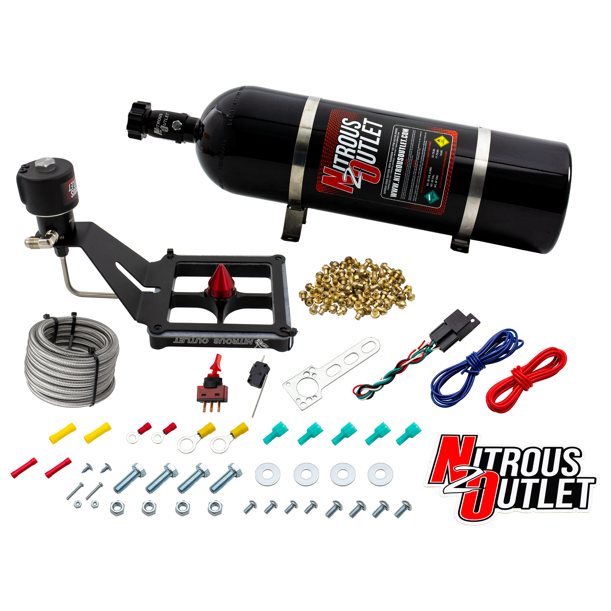 Nitrous Outlet 4500 Stinger 4 Dry Race System - Hard-line/.178 Trashcan Solenoid Nitrous Solenoid/Deep Break Solenoid Brac...