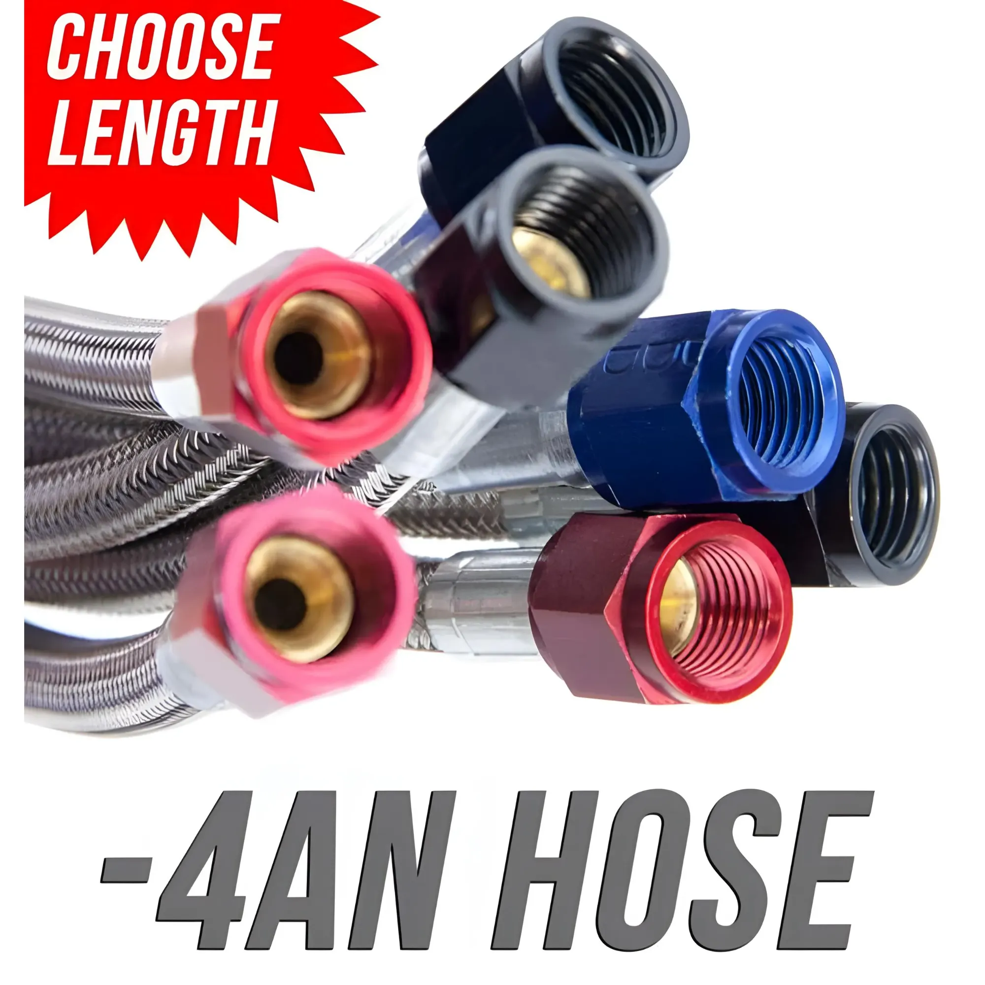 Nitrous Outlet 96" 4AN Stainless Braided Hose (Black B-Nuts)