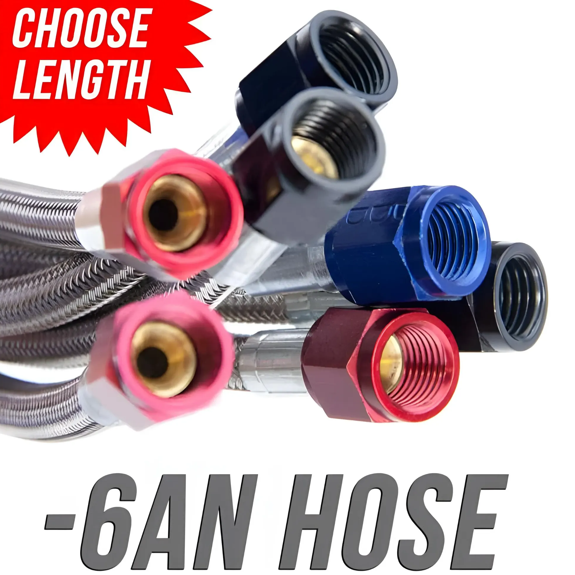 Nitrous Outlet 60" 6AN Stainless Braided Hose (Black B-Nuts)