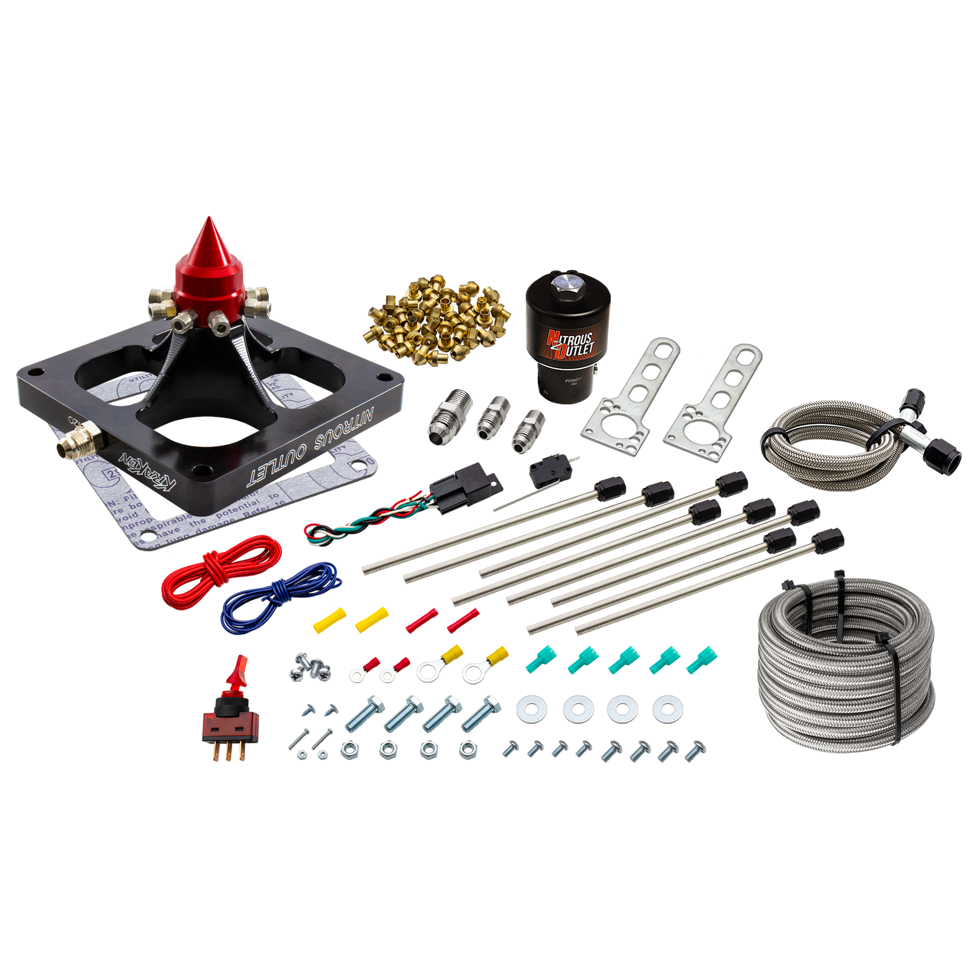 Nitrous Outlet 4500 Dry Kraken Plate Solenoid Forward Conversion Kit - Braided Hose/.178 MOD Trashcan Nitrous Solenoid/Uni...