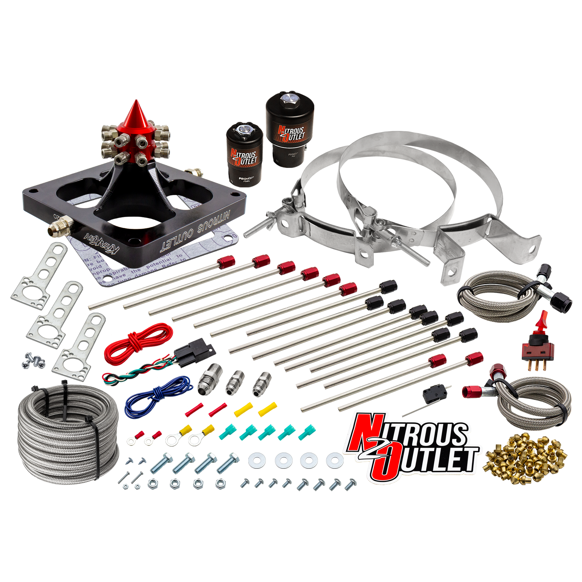 Nitrous Outlet 4500 Kraken Plate System - Braided Hose/.178 MOD Trashcan Nitrous Solenoid/.310 Fuel Solenoid/Universal Sol...