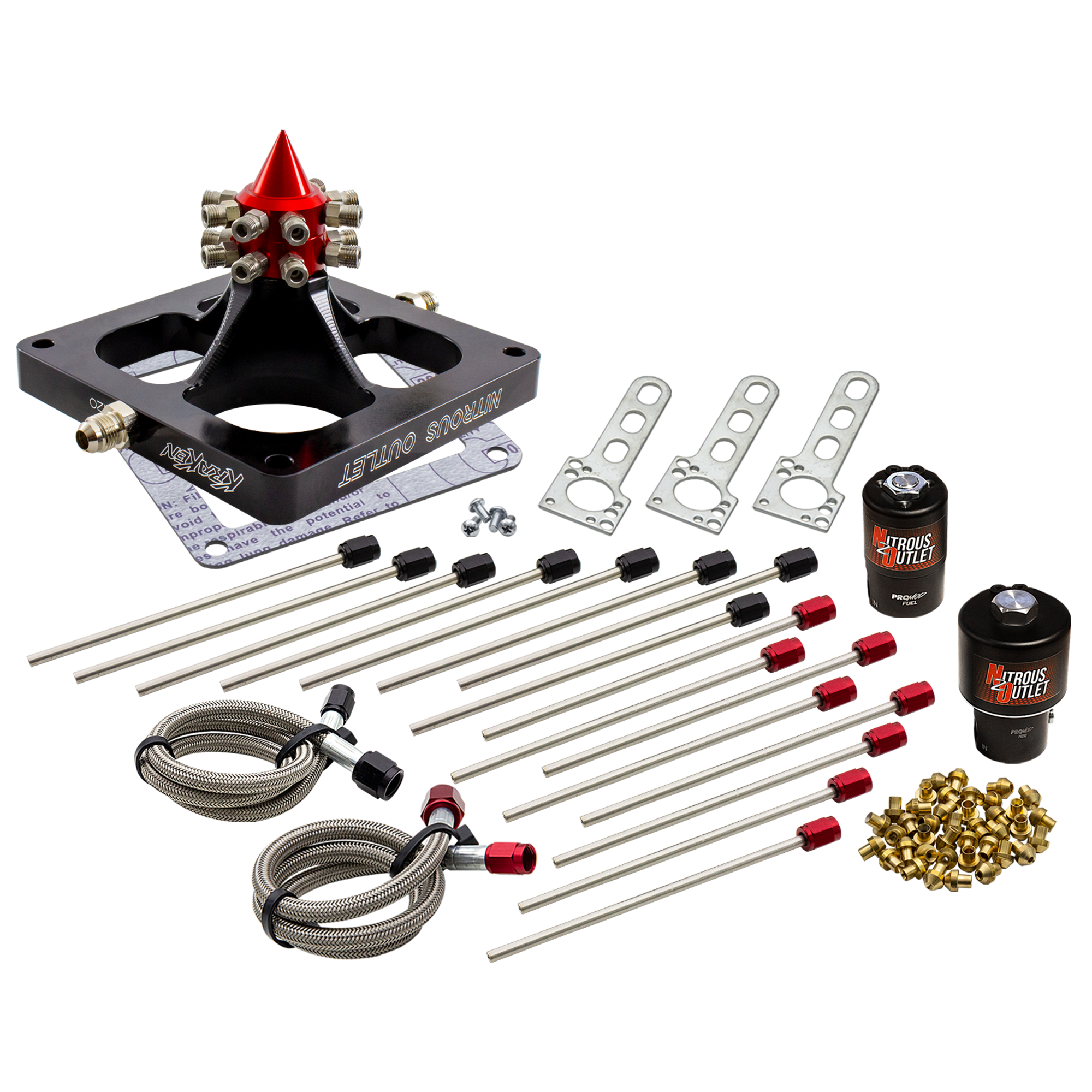 Nitrous Outlet 4500 Kraken Plate Solenoids Forward Conversion Kit - Braided Hose/.178 MOD Trashcan Nitrous Solenoid/.310 F...