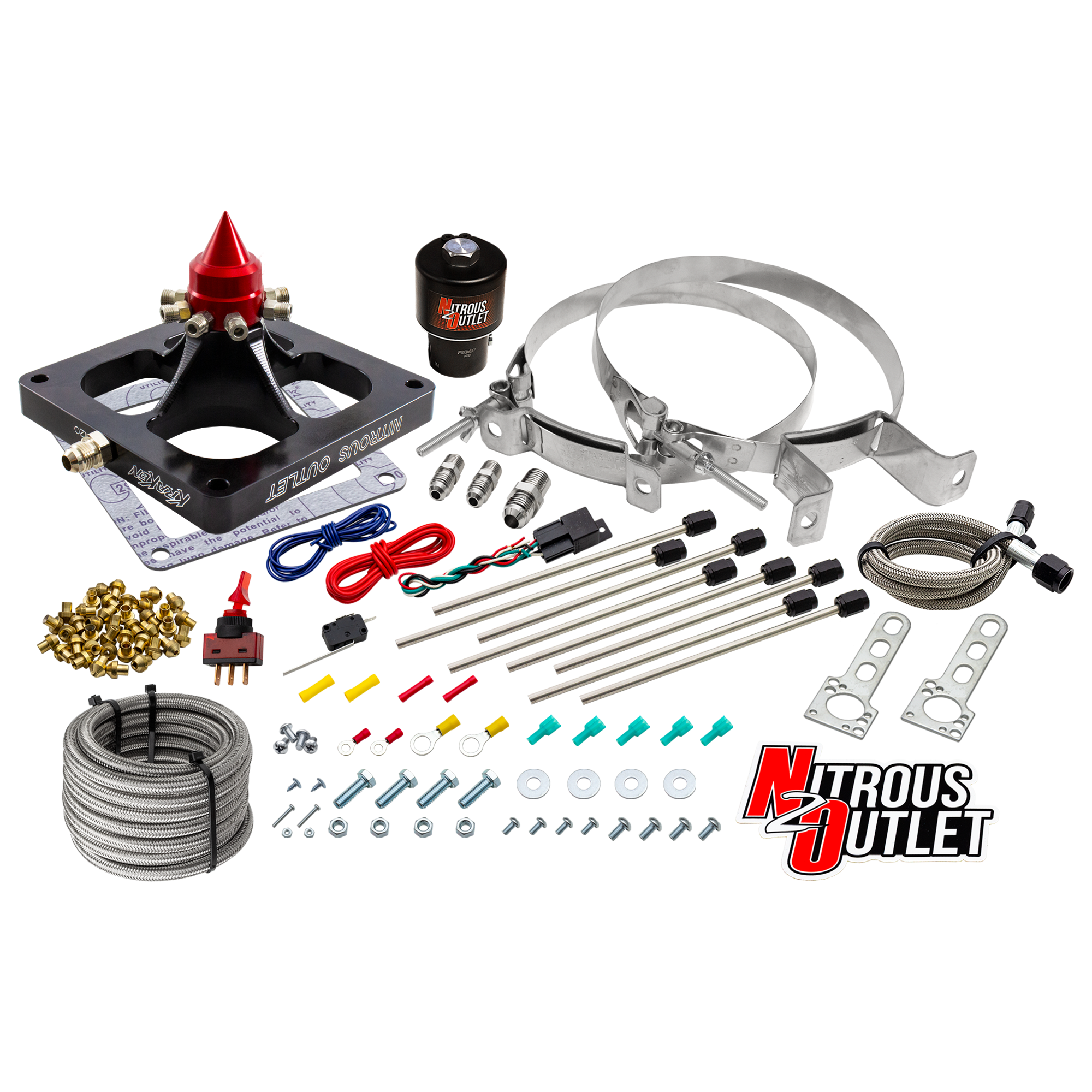 Nitrous Outlet 4500 Dry Kraken Competition Plate System - Braided Hose/.189 Competition Trashcan Nitrous Solenoid/Universa...
