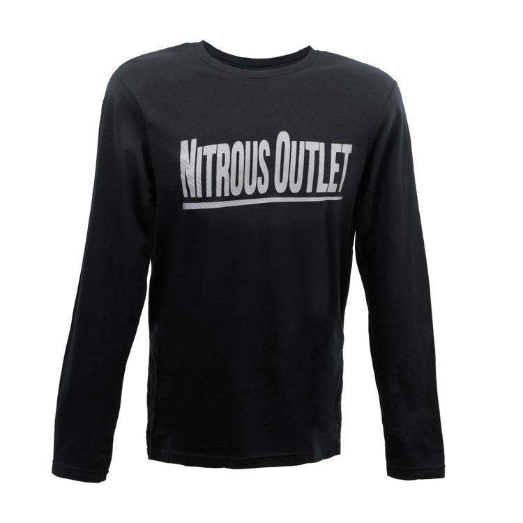 Nitrous Outlet Black Long Sleeve T-Shirt - Silver Carbon Fiber Logo - Large