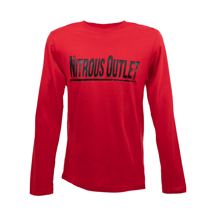 Nitrous Outlet Red Long Sleeve T-Shirt - Black Carbon Fiber Logo - Extra Large