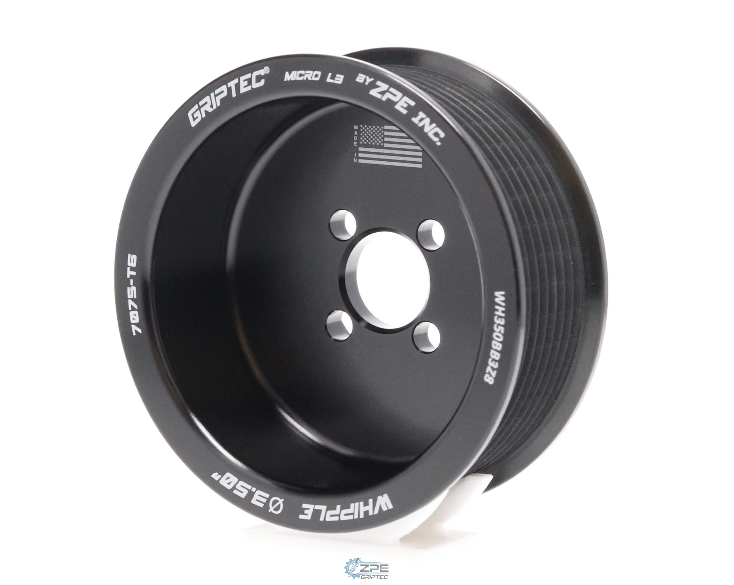 3.50" 8 Rib ZPE GripTec® Whipple Standard L3 Black Pulley