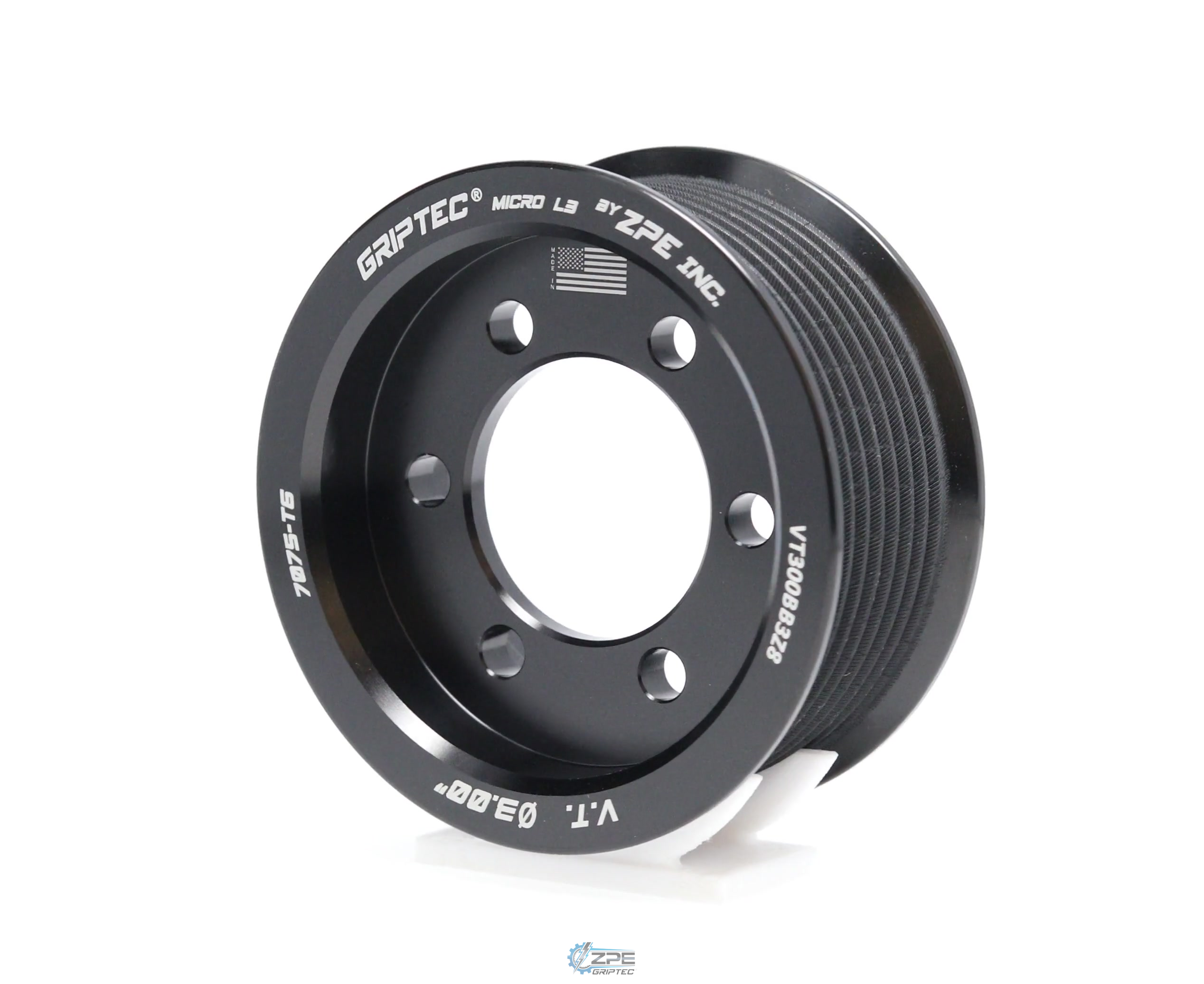 3.00" 8 Rib ZPE GripTec® 2pc Vortech YSi/JT/V3 L3 Black Pulley Only
