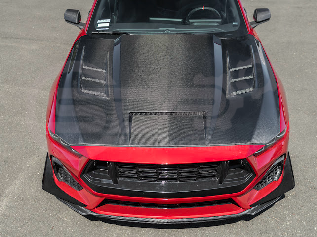 2024-Up Ford Mustang S650 | Terminator Style CARBON FIBER Front Vented Hood