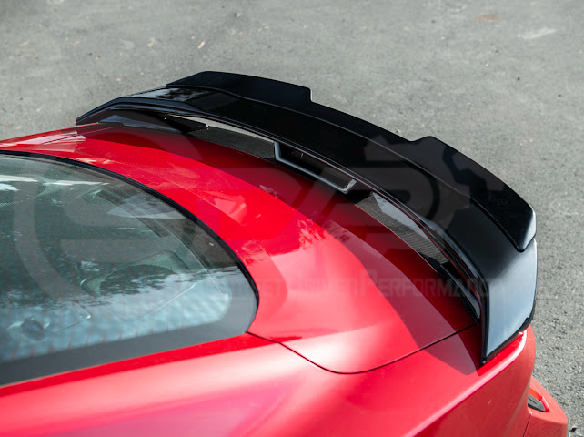 2024-UP FORD MUSTANG | DARKHORSE STYLE GLOSSY BLACK REAR TRUNK LID GURNEY FLAP WICKERBILL WING SPOILER
