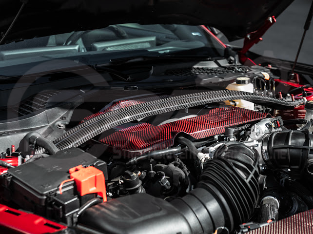 2024-Up Ford Mustang S650 | S650 Dark Horse Style CARBON FIBER Engine Strut Brace Balance Tower Bar