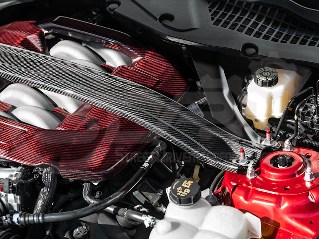 2024-Up Ford Mustang S650 | S650 Dark Horse Style CARBON FIBER Engine Strut Brace Balance Tower Bar